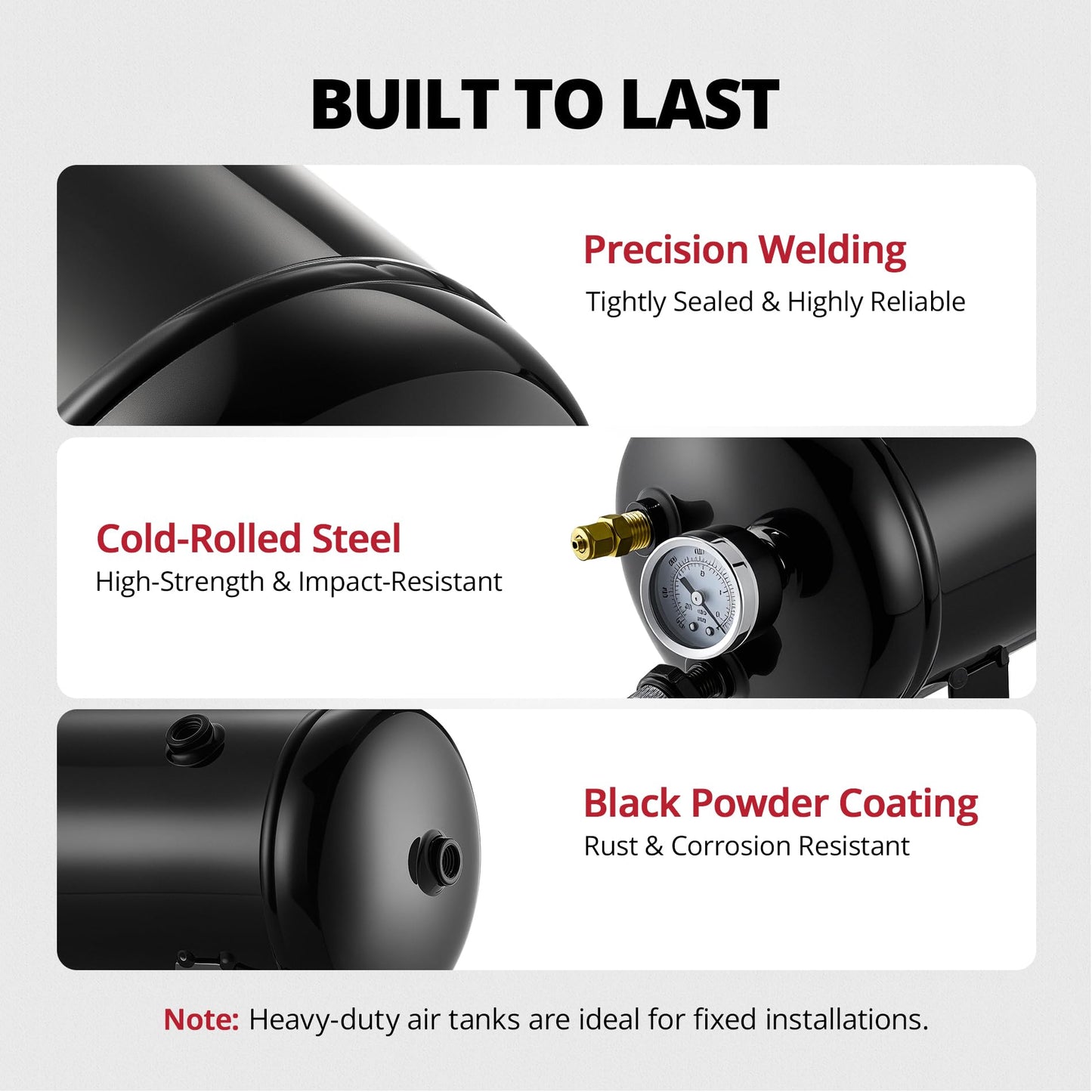 EVIL ENERGY 1.5 Gallon Air Compressor and Tank Kit 6 Ports 1/4" NPT 150 PSI Rated 12V Air Tank Compressor for Truck, Air Horn, Inflating Tires, Suspension Systems, Train Horn, DIY Pneumatic Tools