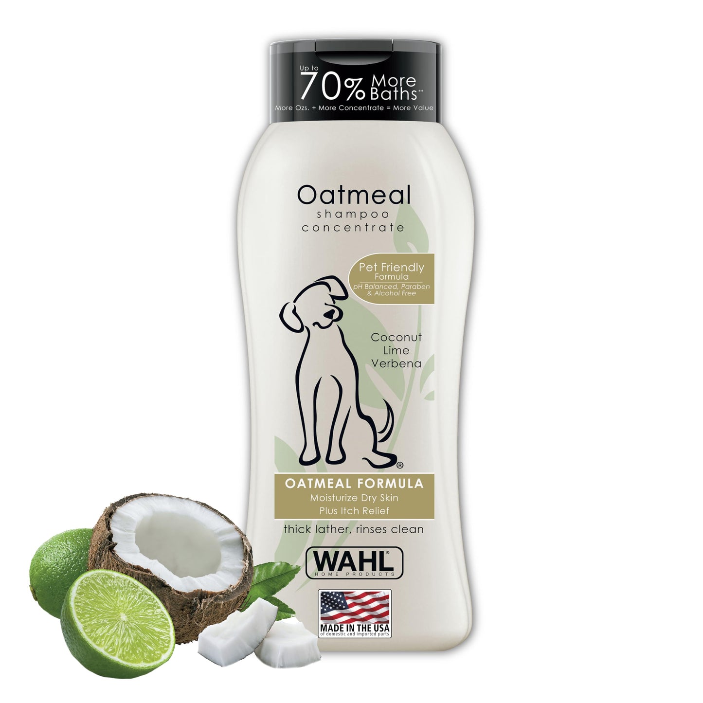 Wahl USA Dry Skin & Itch Relief Pet Shampoo for Dogs – Oatmeal Formula with Coconut Lime Verbena Scent & Pet Friendly Formula, 24 Oz - Model 820004A
