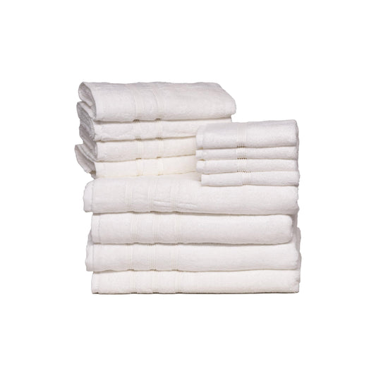 Mosobam Luxury Turkish 12pc Towel Set 30X58 16X30 13X13 White Oversize 700 GSM Bamboo Viscose & Aegean Turkish Combed Cotton