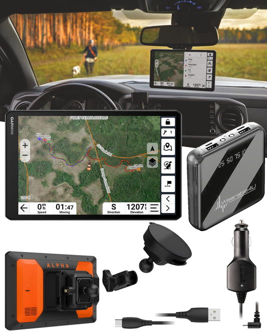 Garmin Alpha XL in-Vehicle Dog Tracking GPS Navigator, 10.1” Touchscreen, VHF Radio for 9-Mile Range, Tracks up to 20 Dogs, 64 GB Memory, Preloaded Maps, 18 Training Levels w/ Wearable4U PBank Bundle
