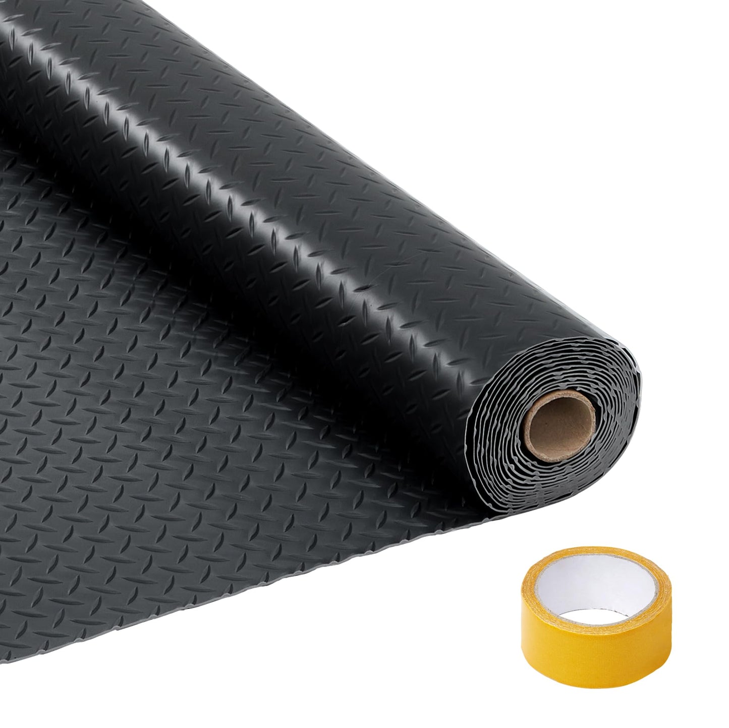 7.5x25 FT Garage Floor Mat, 2.8Mm Thickened Non-Slip PVC Garage Mat Roll, Diamond Plate Floor Protector Mat with 33FT Tapes for Garage, Under Car Parking Mat for SUVs, Trucks, Sports Car, Indoor Use