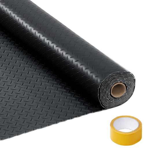 7.5x25 FT Garage Floor Mat, 2.8Mm Thickened Non-Slip PVC Garage Mat Roll, Diamond Plate Floor Protector Mat with 33FT Tapes for Garage, Under Car Parking Mat for SUVs, Trucks, Sports Car, Indoor Use