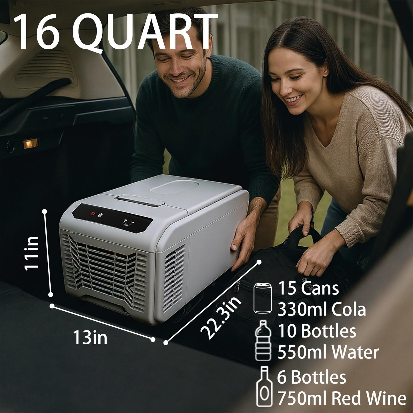 DollarDash 12Volt Mini Car Refrigerator, Outdoor 16QT Cooler Fridge for Vehicle, -4℉~68℉ Portable Freezer for Truck Van RV SUV Travel Camping Road Boat Trips (16QT)