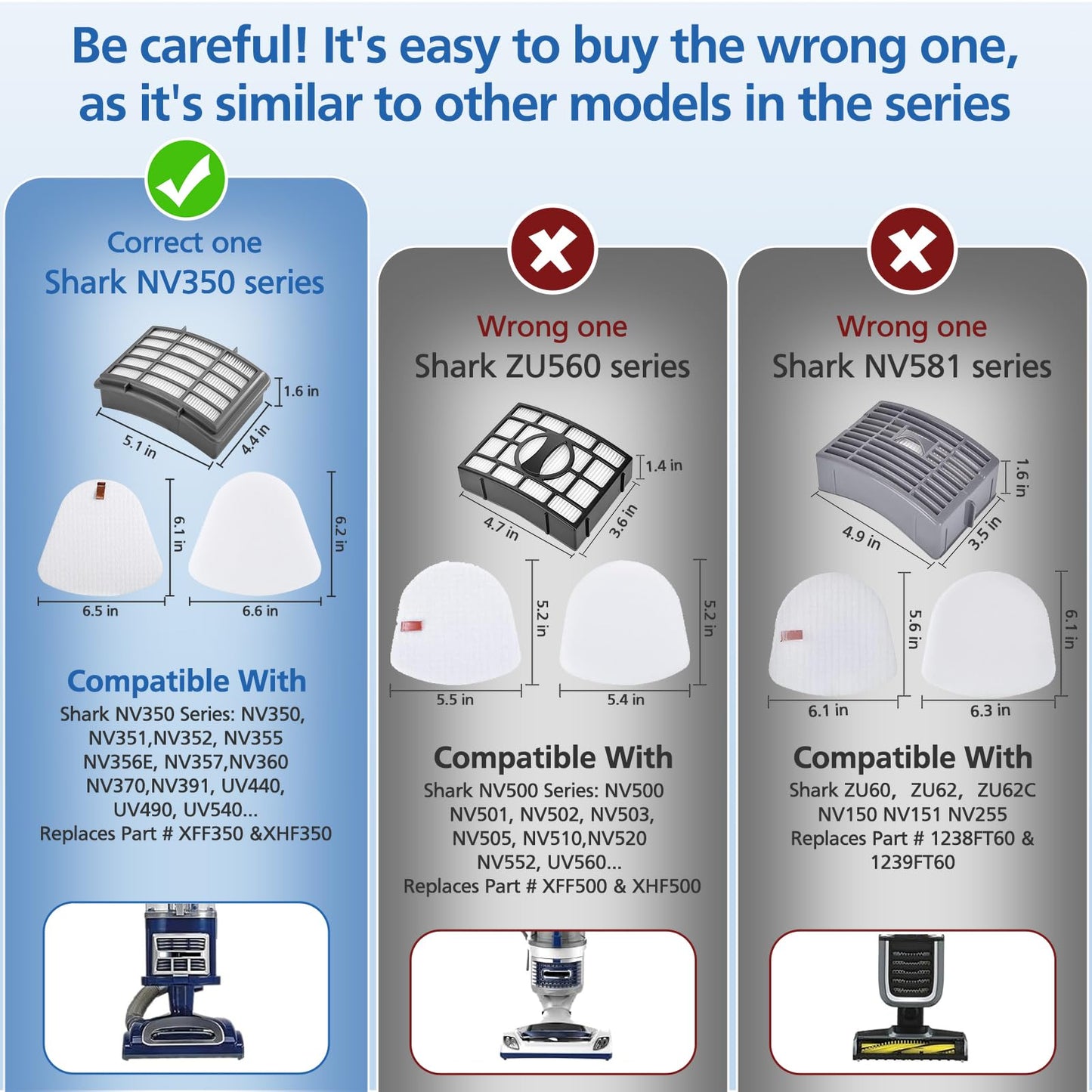 4+2 Pack Filters for Shark Vacuum Navigator Lift Away Filter Replacement Models NV350 NV351 NV352 NV355 NV356E NV360 UV440 UV540 CU500 XFF350 XHF350