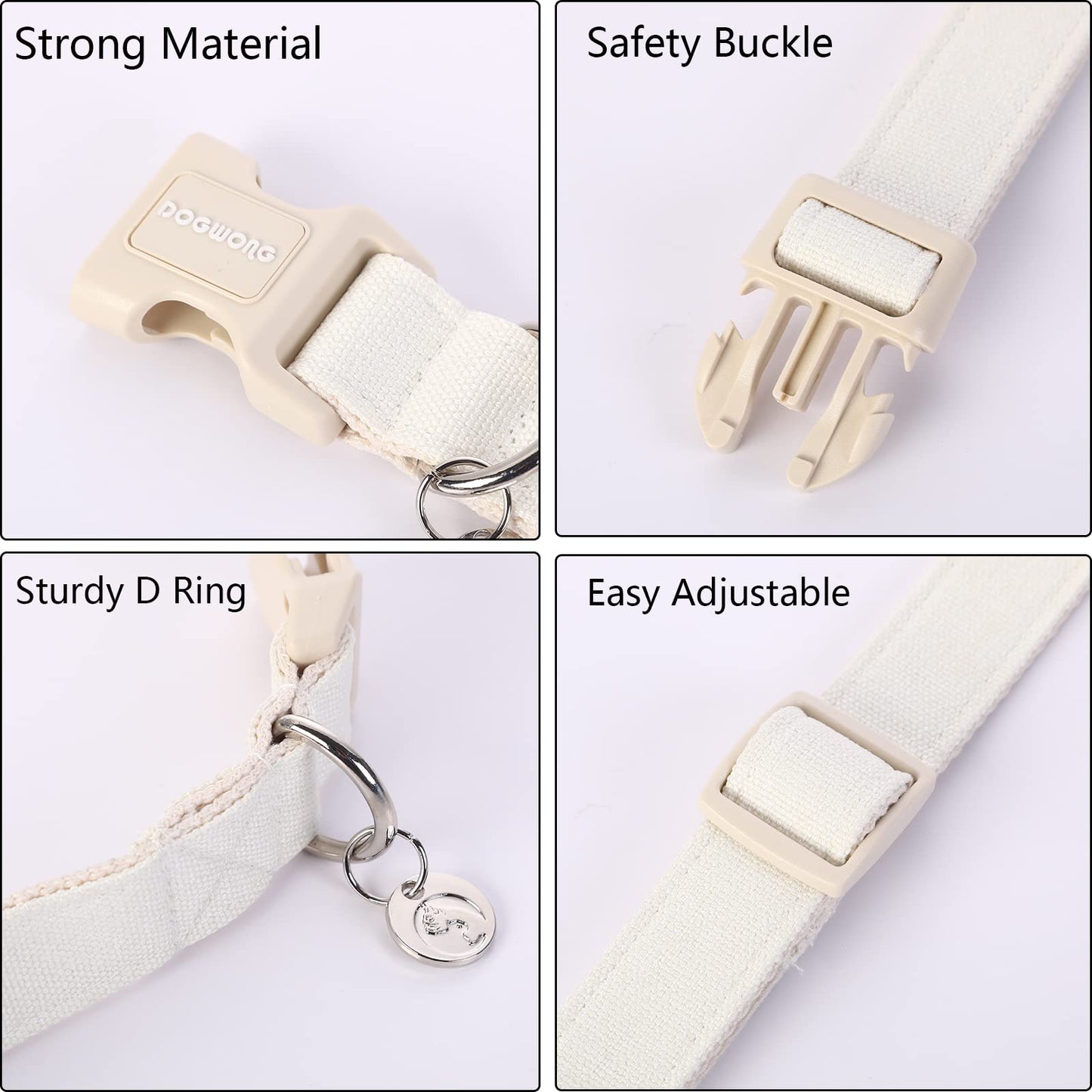 DOGWONG Cotton Hemp Dog Collar, Heavy-Duty Adjustable Soft Natural Fabric Pet Collar - Cute Wedding Puppy Necklace for Small to Large Dogs