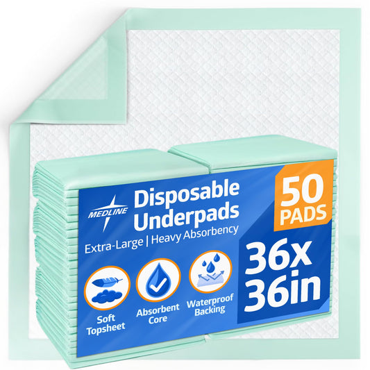 Medline Bed Pads Disposable Adult, Heavy Duty Chux Pads, 36x36, 50 Count, Incontinence Bed Pads for Adults, Chucks Underpads Extra Large, Disposable Bed Pads for Incontinence, Pee Pads