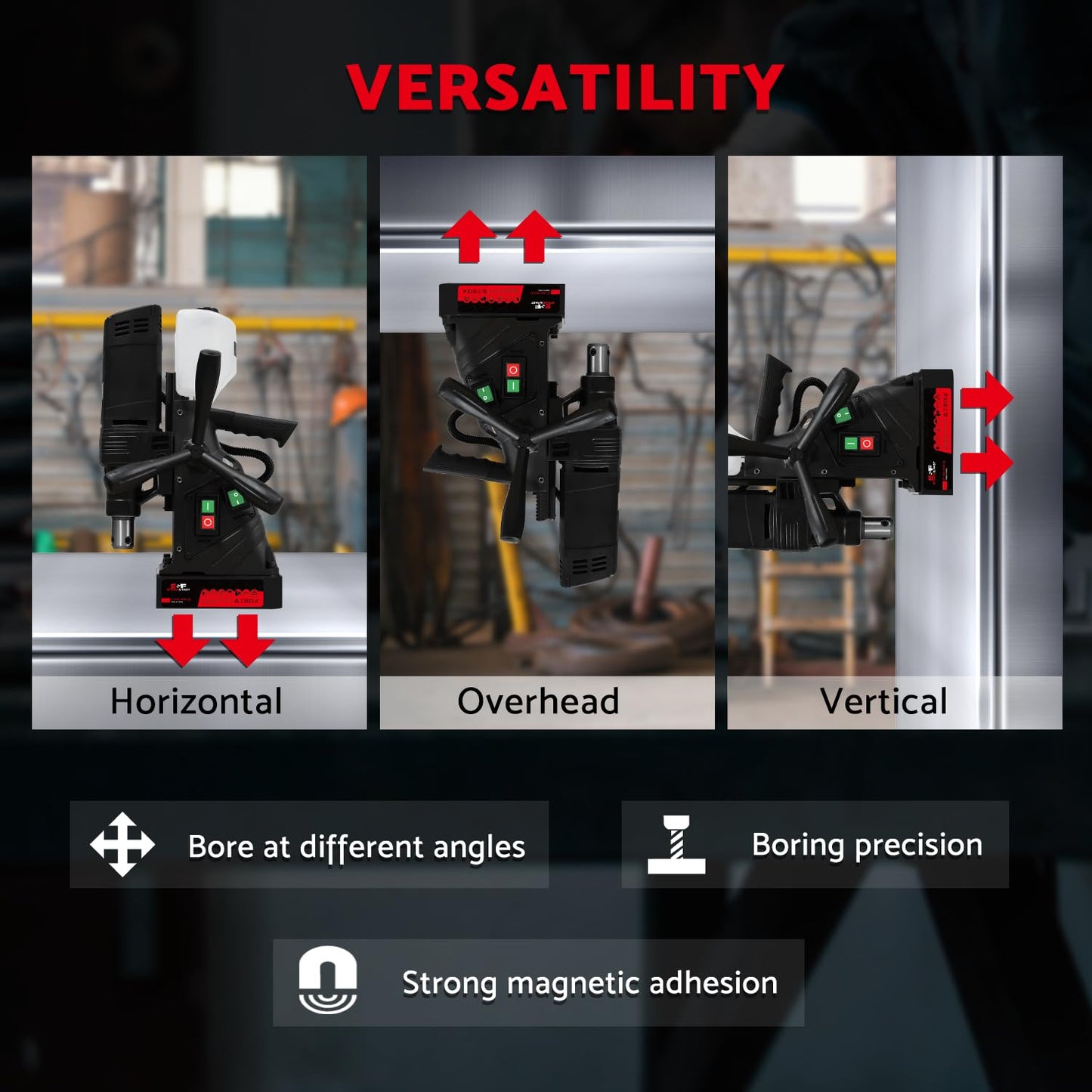 S&F STEAD & FAST Mag Drill Press Kit, 1100W Portable Magnetic Drill, 700 rpm No Load Speed, Max Depth of Cut 2", Max Boring Diameter 1-9/16", Carrying Case
