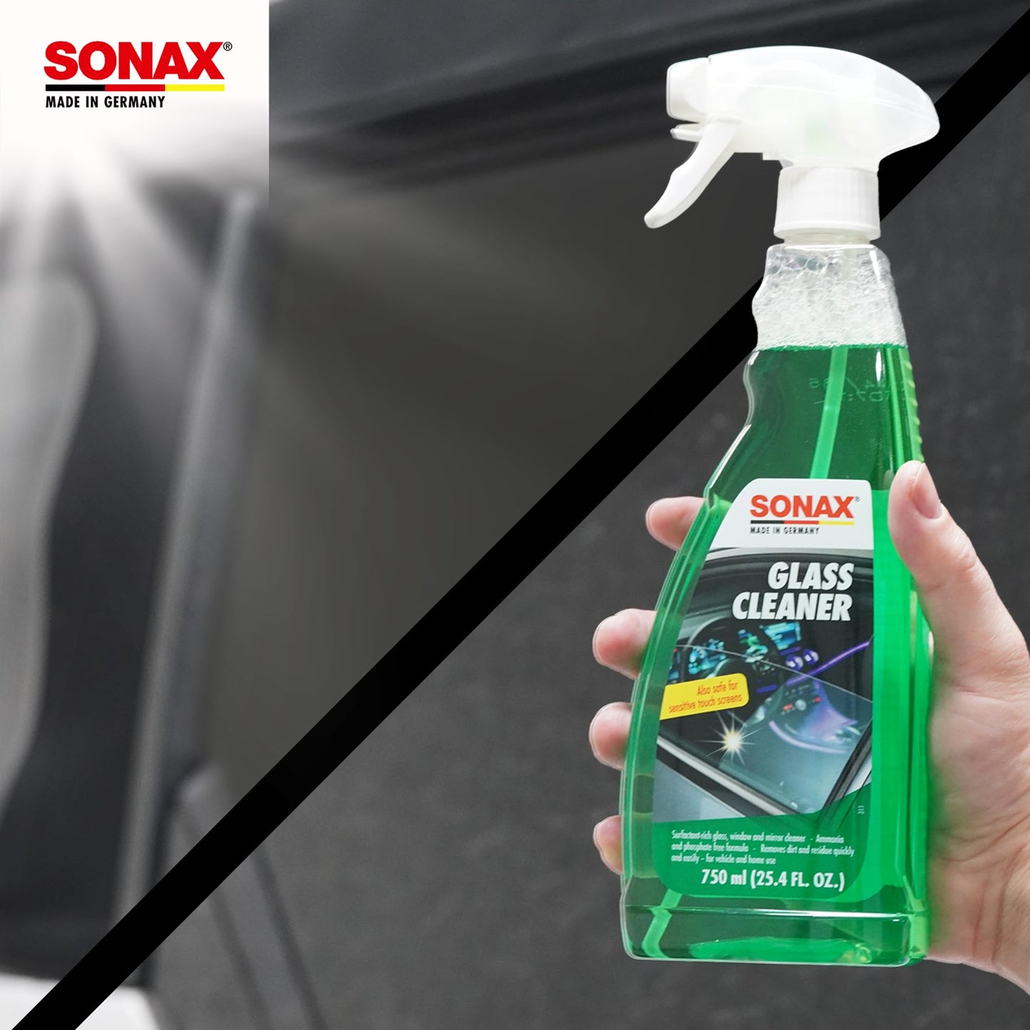 SONAX Glass Cleaner | Powerful Streak Free Formula for Crystal Clear Windows and Mirrors | Easily Removes Dirt Grease and Grime | Safe for Automotive and Household Use | 338600 | 10L