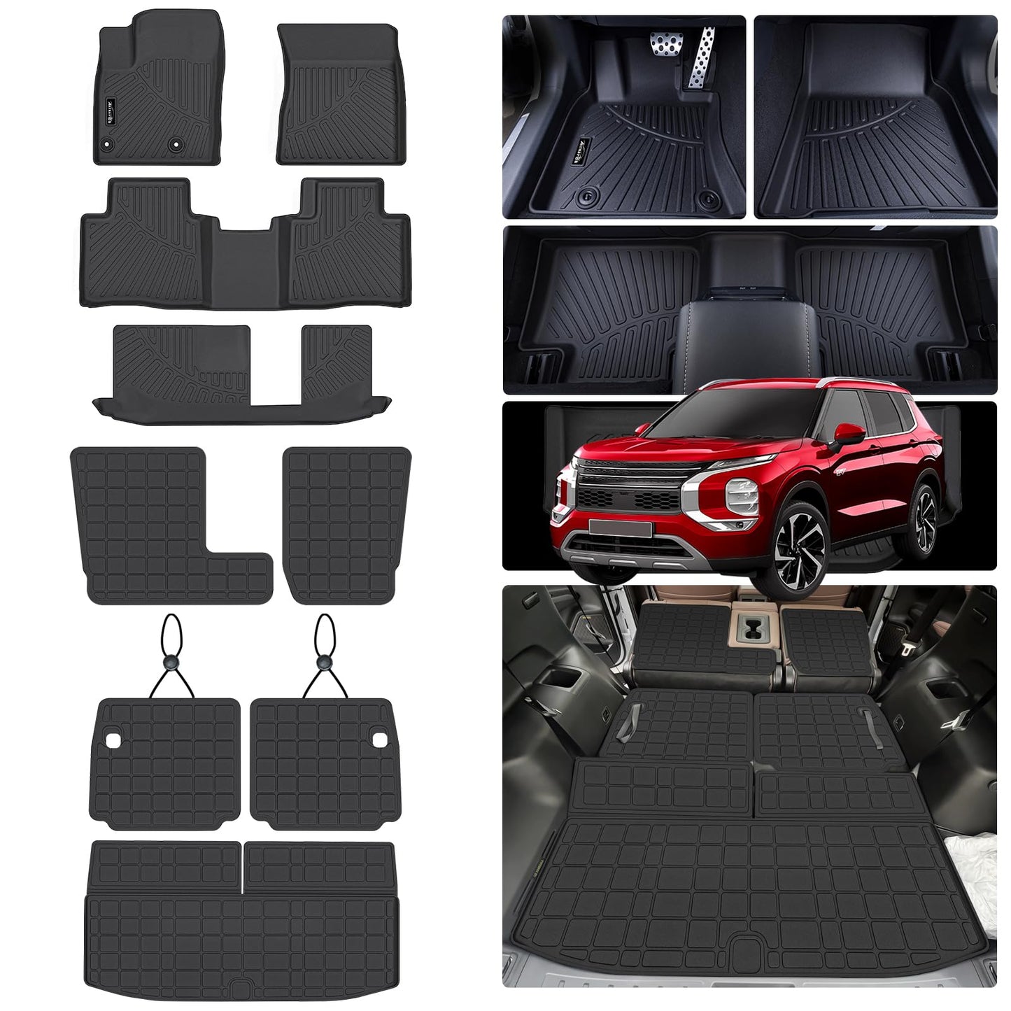 AltraVos Car Mats for 2022-2025 Mitsubishi Outlander (Not for PHEV or Sport Models), 7 Seats Floor Mats & Trunk Mat & 2nd and 3rd Backrest Mat for Outlander