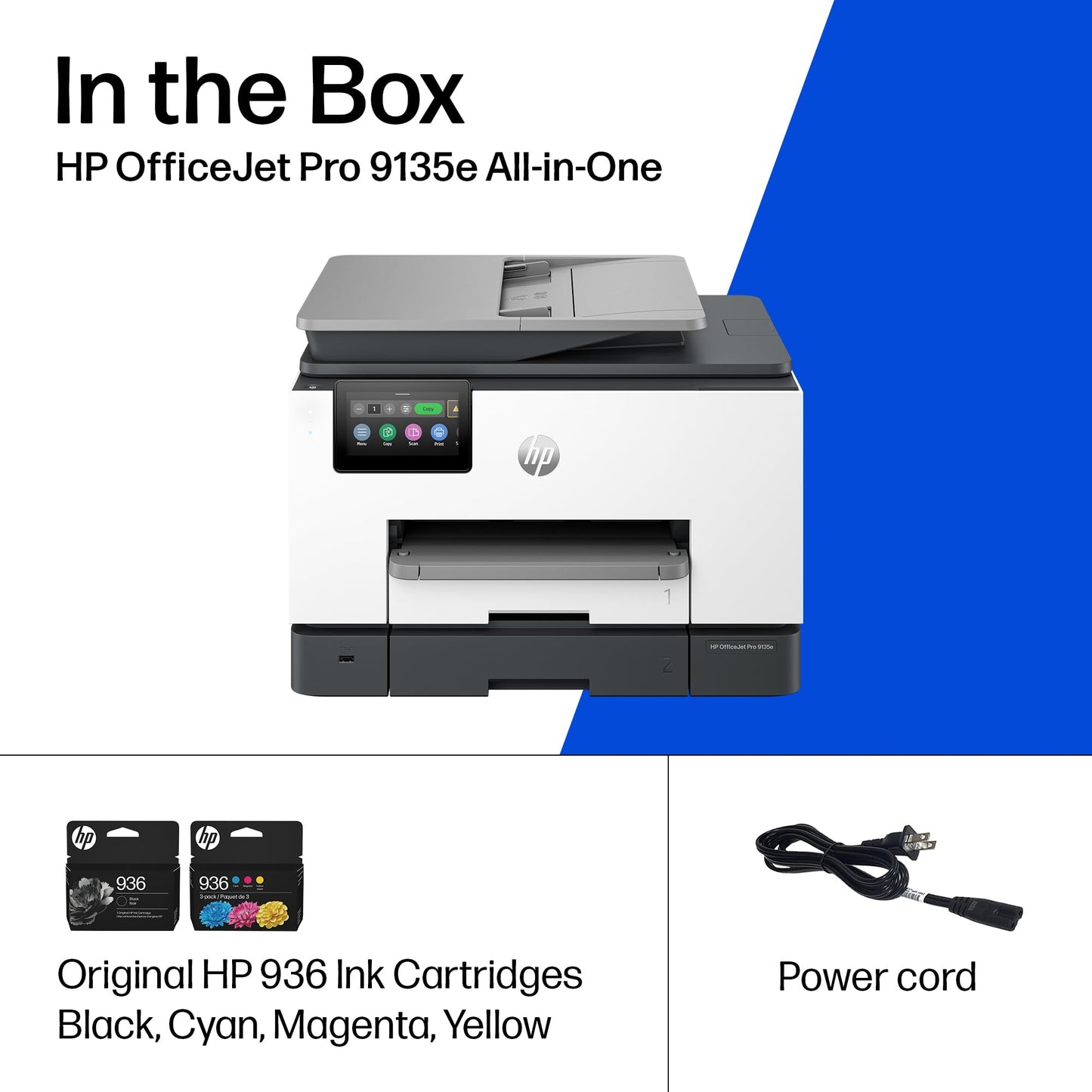 HP OfficeJet Pro 9135e Wireless All-in-One Color Inkjet Printer, Print, scan, copy, fax, ADF, Duplex printing best-for-office, 3 month Instant Ink trial included, AI-enabled (404M0A)