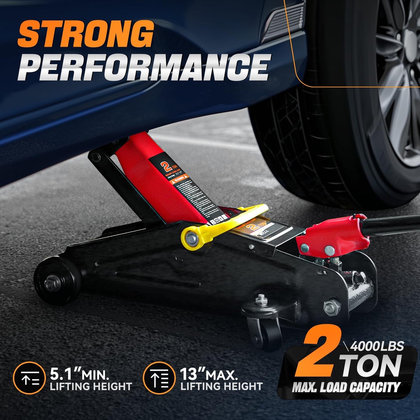 Auto Dynasty 2 Ton Floor Jack, Heavy Duty Steel Hydraulic Car Jack with Single Piston Quick Lift Pump, Hydraulic Racing Floor Jack, Lifting Range 5.1" to 13", Black