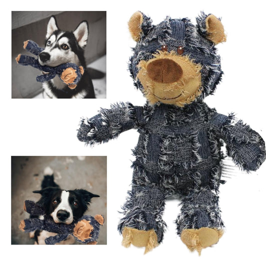 MAXBECK Dog Companion for Heavy Chewers- Indestructible Robust Bear Dog Toy, Resistant Squeaky Dog Toys for Heavy Chewers, Unbreakable Stuffed Plush Dog Toys for Aggressive Chewers (A-Navy)