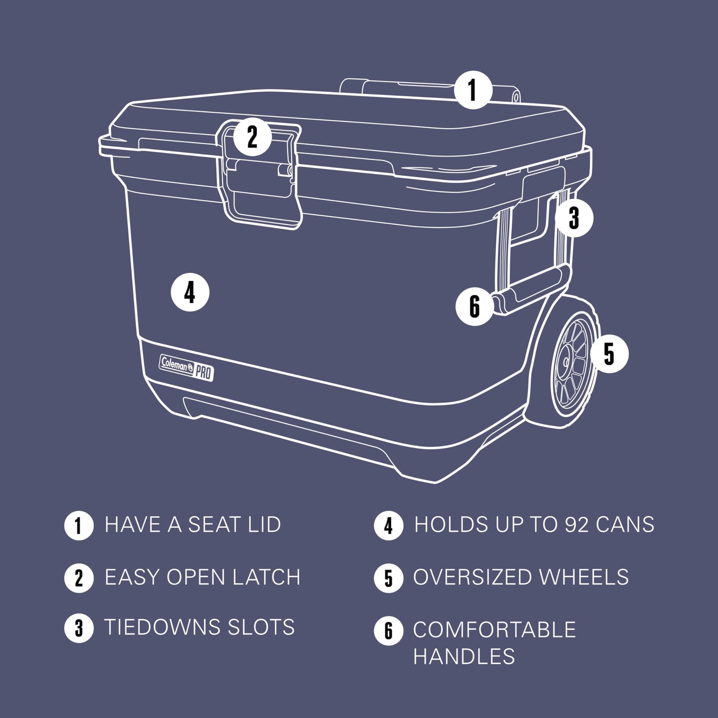 Coleman Pro Heavy-Duty 55qt Wheeled Ultra-Light Premium Hard Cooler, Extra-Thick Insulation Keeps Ice up to 5 Days, 92-Can Capacity, Heavy-Duty Wheels