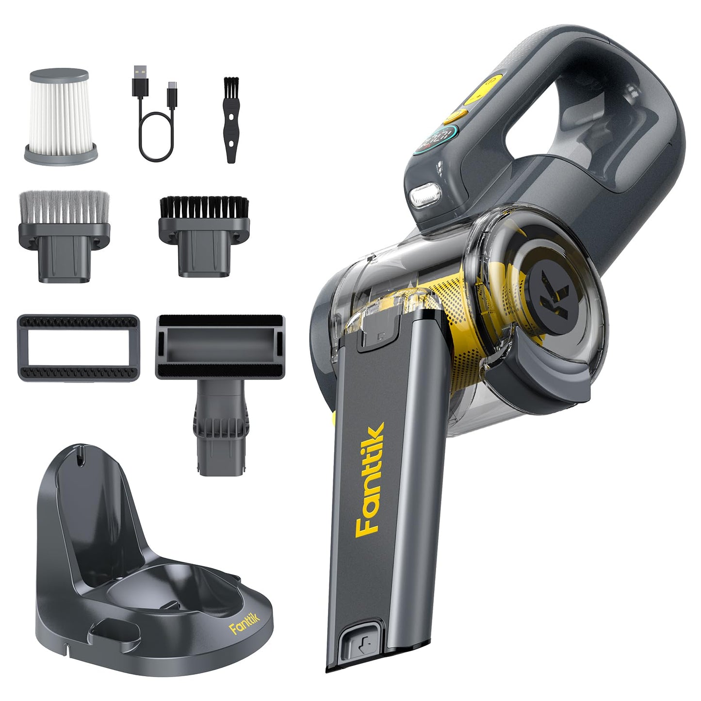 Fanttik Fold V10 Ultra Deluxe Handheld Vacuum Cordless, 17kPa Suction Power, Charging Base, Pivot Nozzle, Up to 35 Mins Runtime, Smart LED Display, Cordless Dustbuster Vacuum for Home, Car