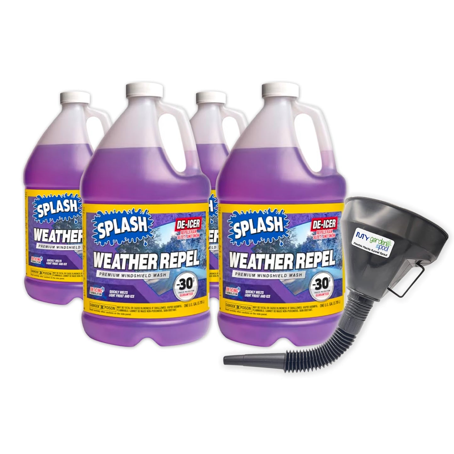 My Garden Pool Splash Purple -30 Weather Repel Windshield Washer Fluid Four Pack, 4 x 1 Gallon - Cold-Weather Defense Plastic Funnel Spout for Easy Pouring Hard-to-Reach Vehicles