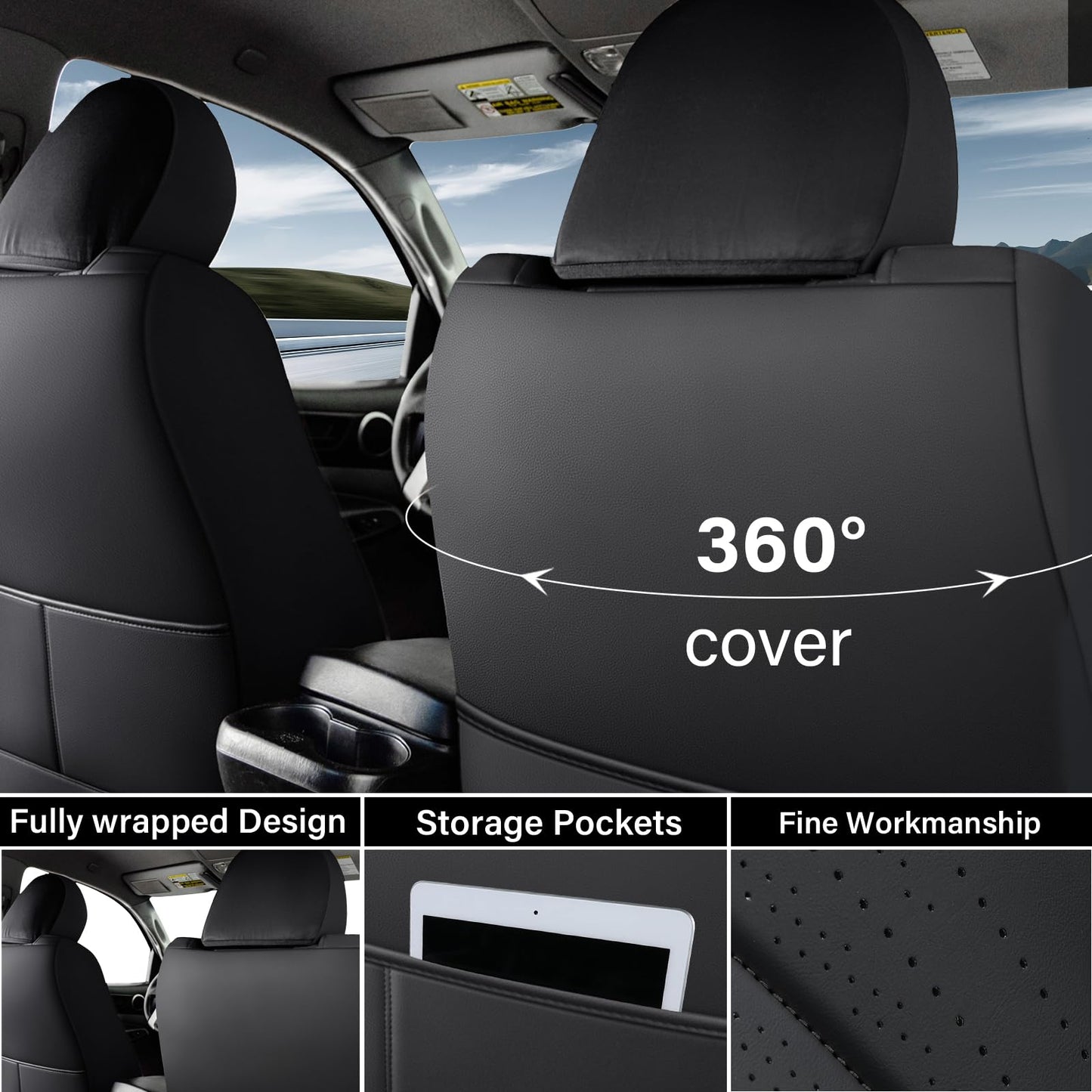 Coverado Tacoma Seat Covers, Car Seat Covers Front Seats, Leather Seat Covers for Cars Car Seat Protector Cushion Tacoma Accessories Custom Fit 2005-2023 Toyota Tacoma Double/Crew Cab(Black)