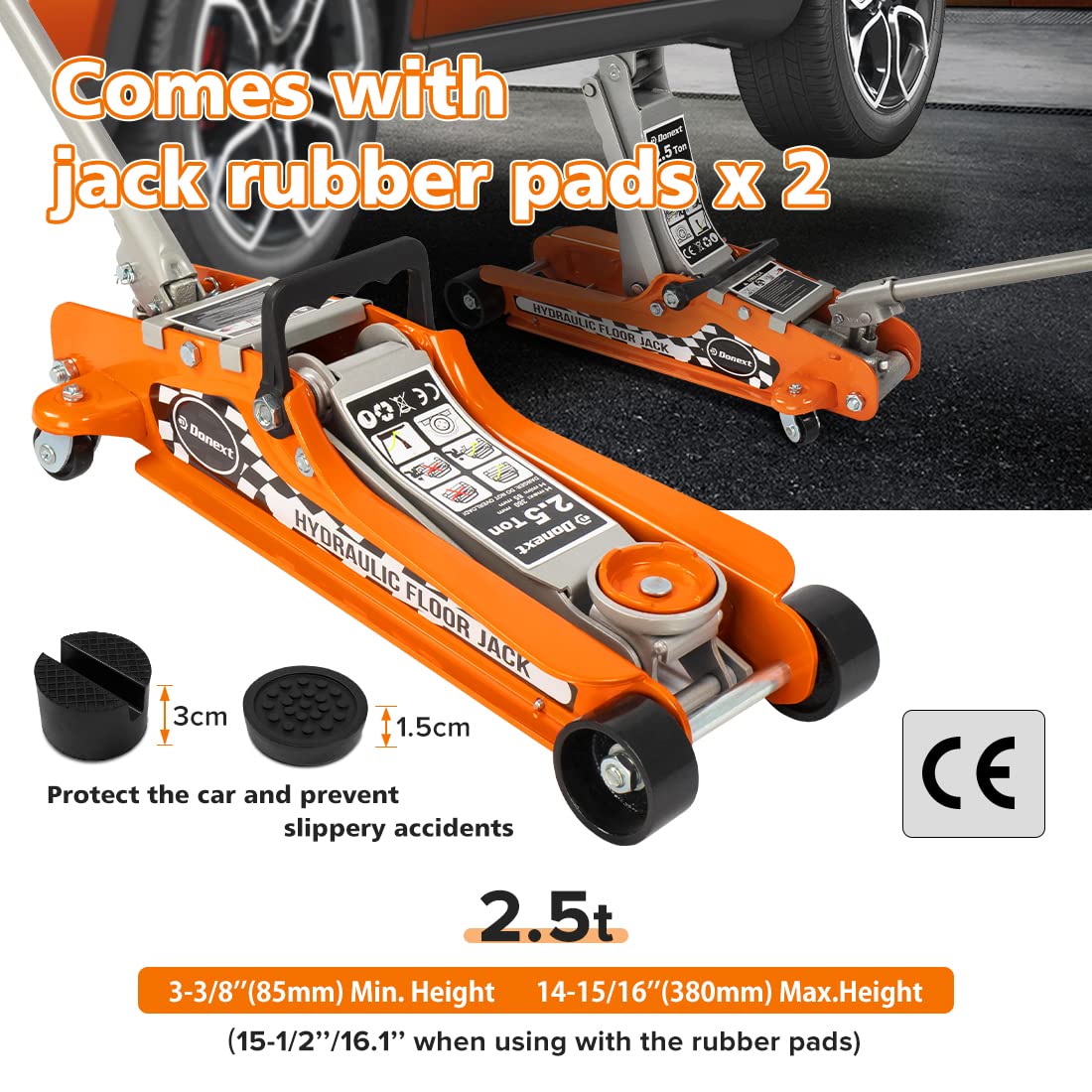 Donext 2.5 Ton Steel Floor Jack, Low Profile Hydraulic Racing Floor Jack with Single Piston Lift Pump, Lifting Range 3-3/8" - 14-15/16"