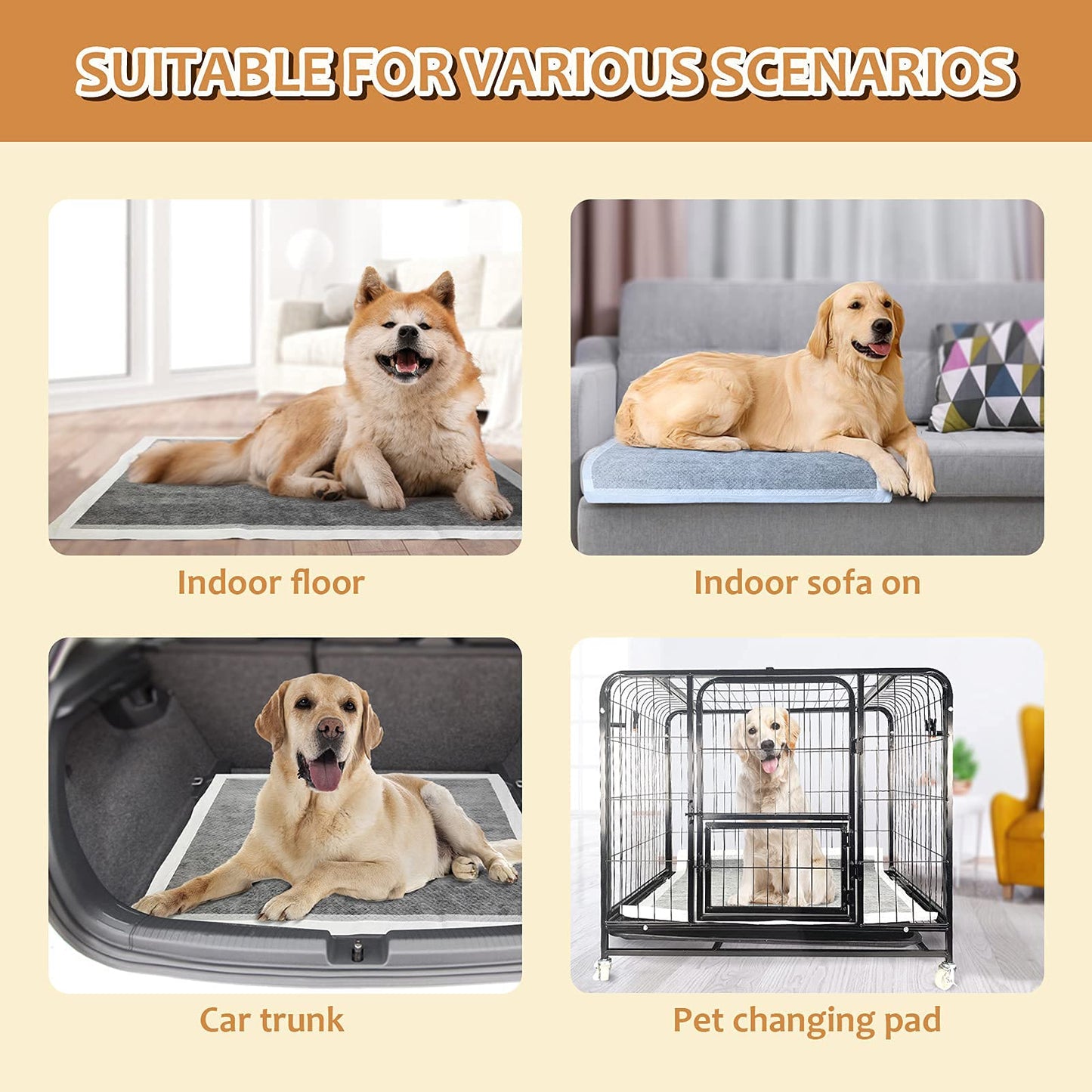 HIDOGGYLD Dog Pee Pads Extra Large 28" x 34", 30 Count, Activated Carbon Charcoal Puppy Pads XL, Potty Pads for Dogs with Adhesive Sticky Tape, Disposable Training Bed Pads for Pets, Doggies, Cats