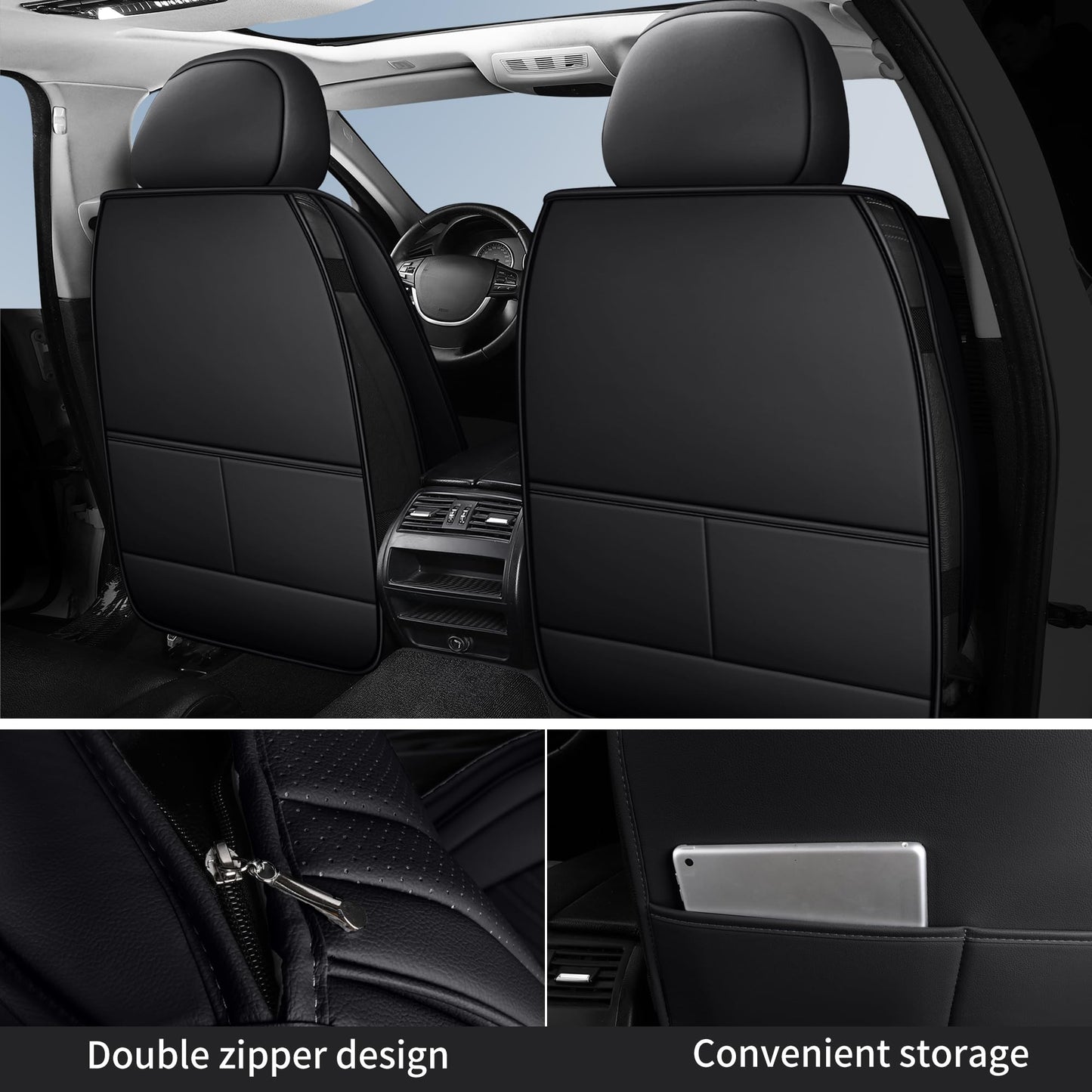 HChengkikz Car Seat Covers,Breathable and Waterproof Faux Leather Automotive Seat Covers,Universal Anti-Slip Driver Seat Cover for Cars SUV Pick-up Truck Sedan(Style1,5 PCS Full Set,Black+Red)