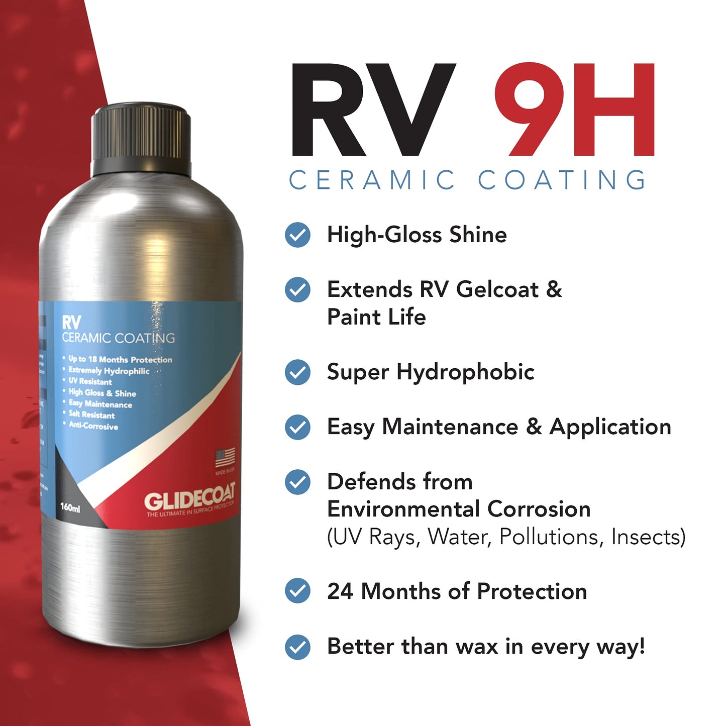 Glidecoat RV Ceramic Coating (160ml) - 9H Ceramic Coating for RVs, Aircraft, Cars & More - Better Than RV Wax and More Durable than Regular Ceramic Coating for Cars - Finest Nano Coating for the Road