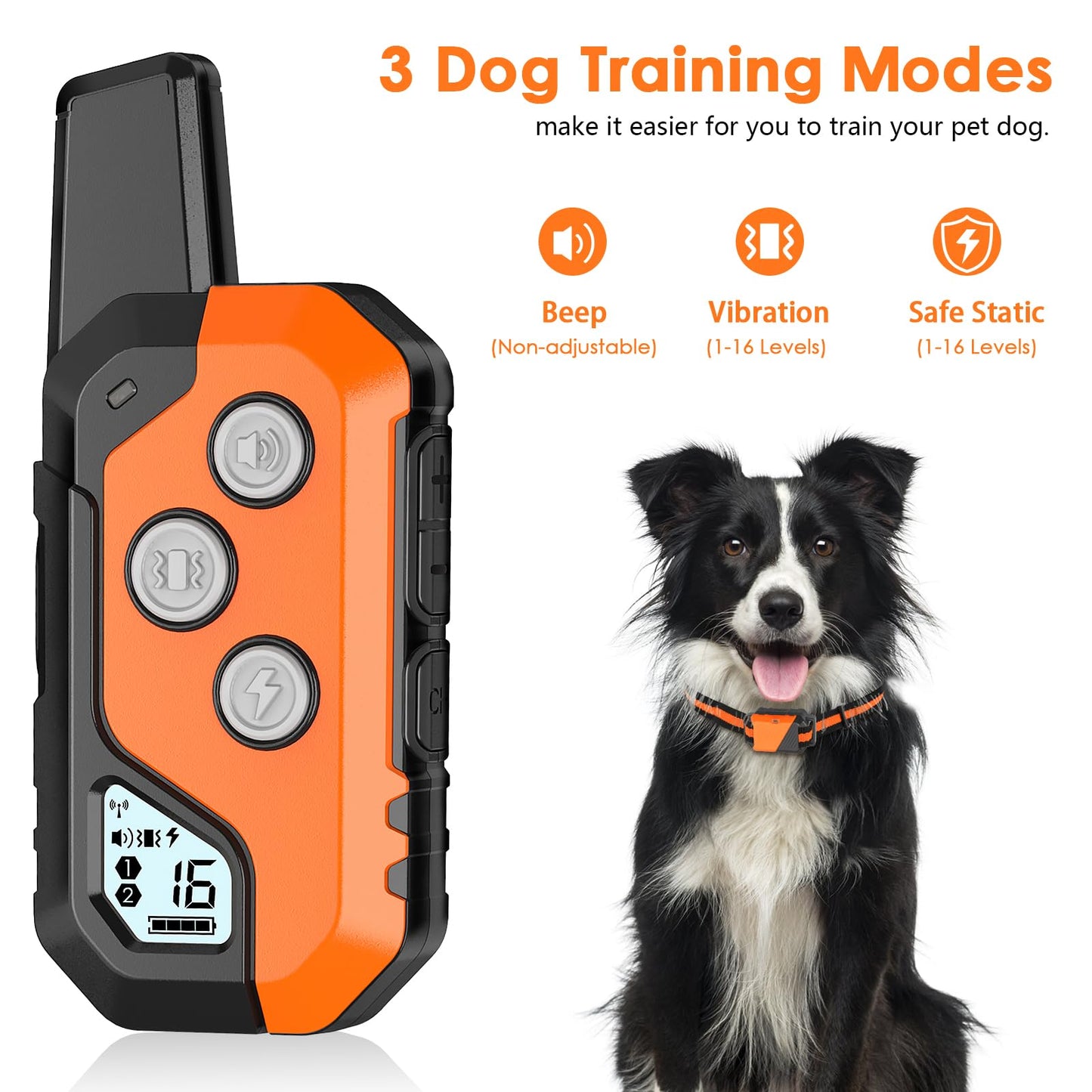 Shock Collar for Dogs, IP67 Waterproof Dog Training Collar with Remote, 3 Training Modes with Beep, Vibration, and Safe Static, Rechargeable E Collar for Large Medium