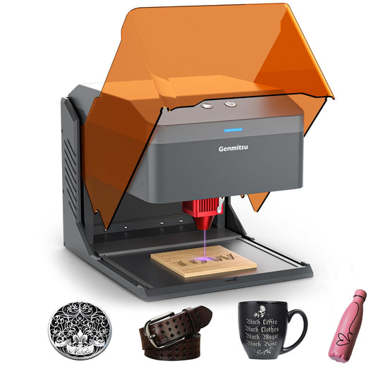 Genmitsu Kiosk 10W Laser Engraver, Light Weight & Portable Laser Engraver Machine, Home Laser Cutter with Acrylic Enclosure for DIY Wood/Leather/Metal, 3.9 x 3.9inch Engraving Area, Laser Safety Class 1
