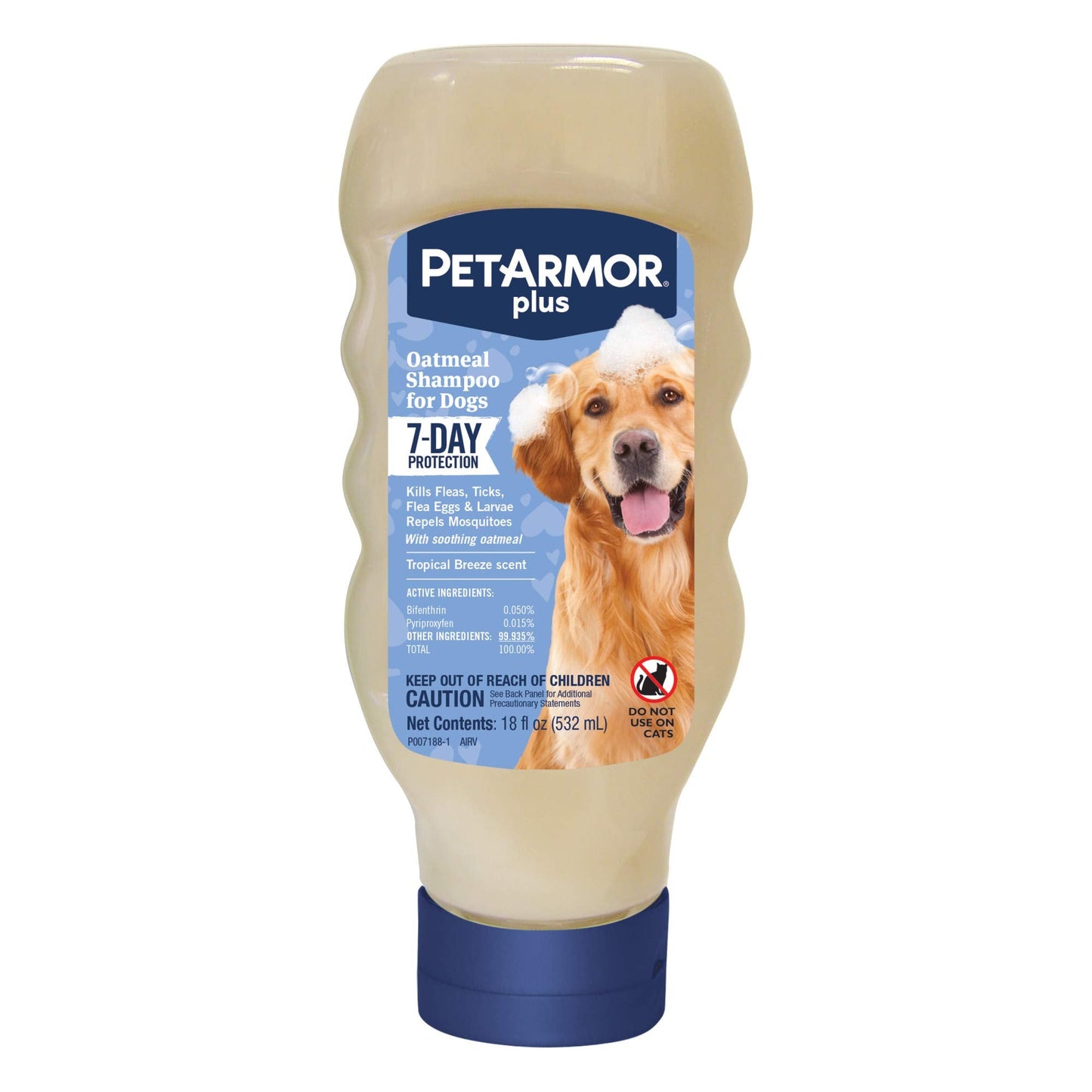 PetArmor Plus Flea and Tick Shampoo for Dogs, Oatmeal Flea Shampoo Kills Fleas, Ticks, and More, Tropical Breeze Scent, 18oz