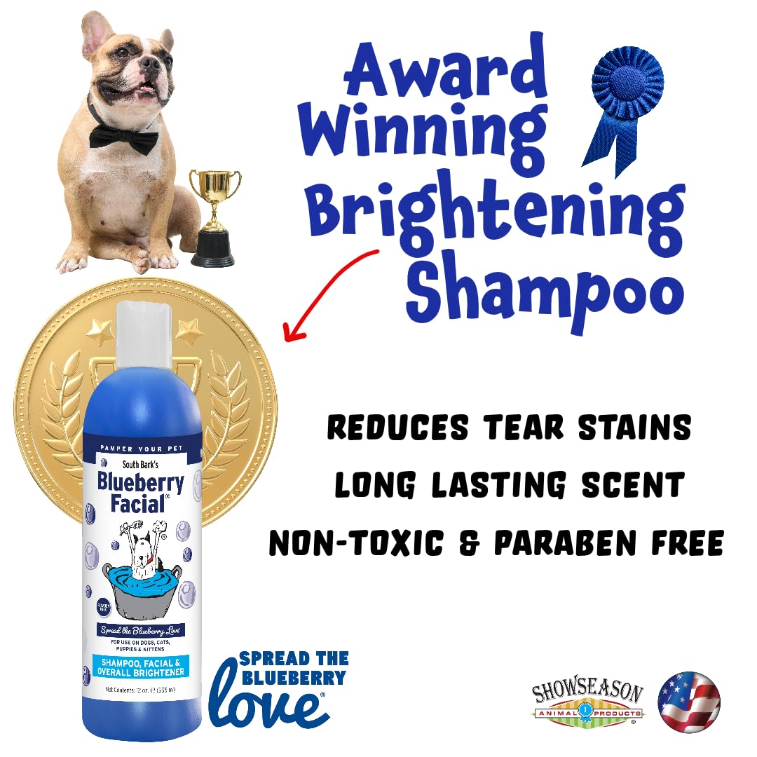 South Bark's Blueberry Facial® Pet Shampoo 12 oz. | Brightener & Tear Stain Remover | Long-Lasting Odor Eliminator | Cruelty-Free | Paraben-Free | Made in The USA