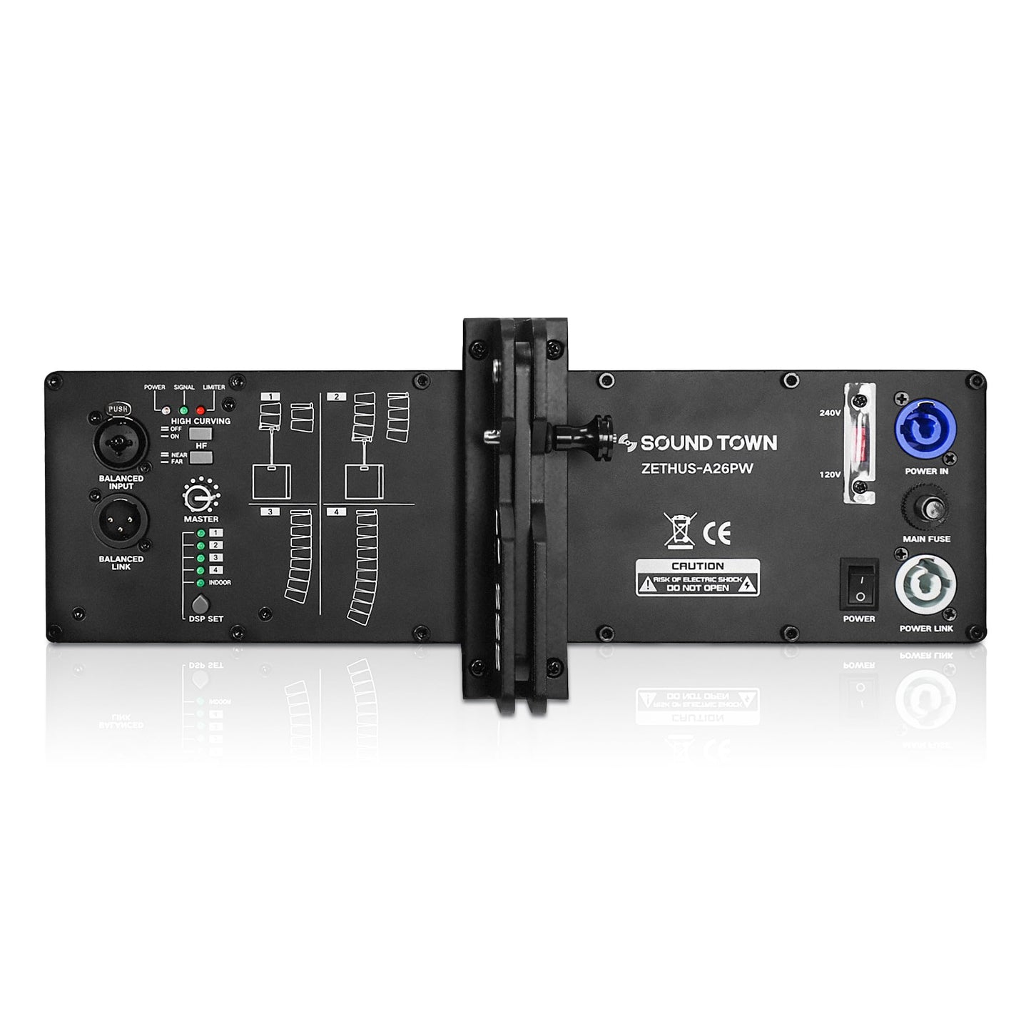 Sound Town ZETHUS Series Powered Line Array Speaker System with Four Dual 6.5-inch Line Array Speakers, One Flying Frame, Black (ZS-A26X4F)