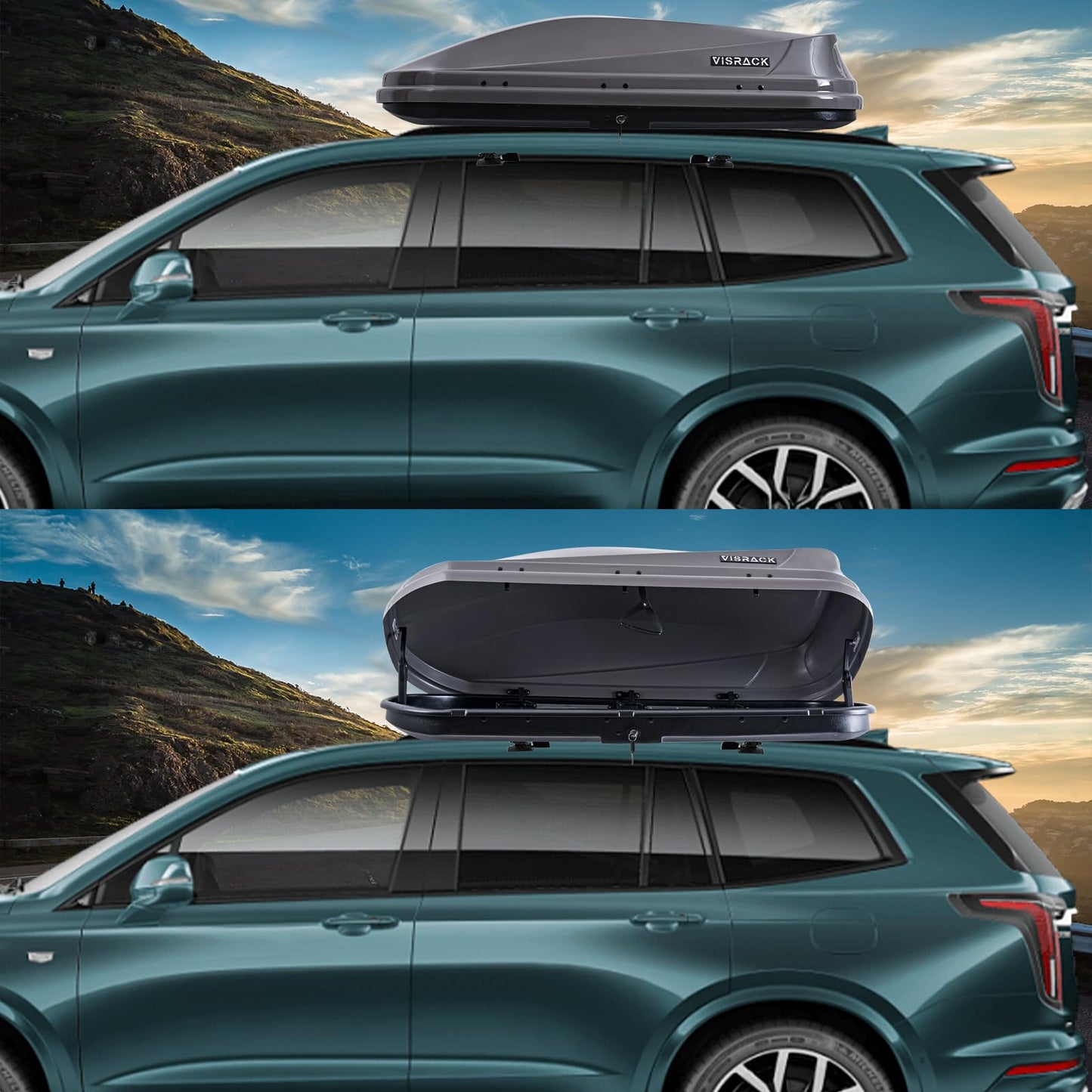 Hard Shell Rooftop Cargo Carrier with Roof Box, Heavy Duty Weatherproof 14 Cubic Feet Rooftop Cargo Carrier for Car Storage, Gray