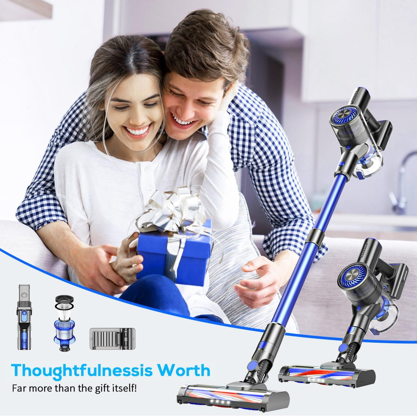 Cordless Vacuum Cleaner, Vacuum Cleaner for Home with 80000 RPM High-Speed Brushless Motor, Up to 40 Mins Runtime, 2 Adjustable Suction, Anti-Tangle, Lightweight Stick Vacuum for Hard Floor