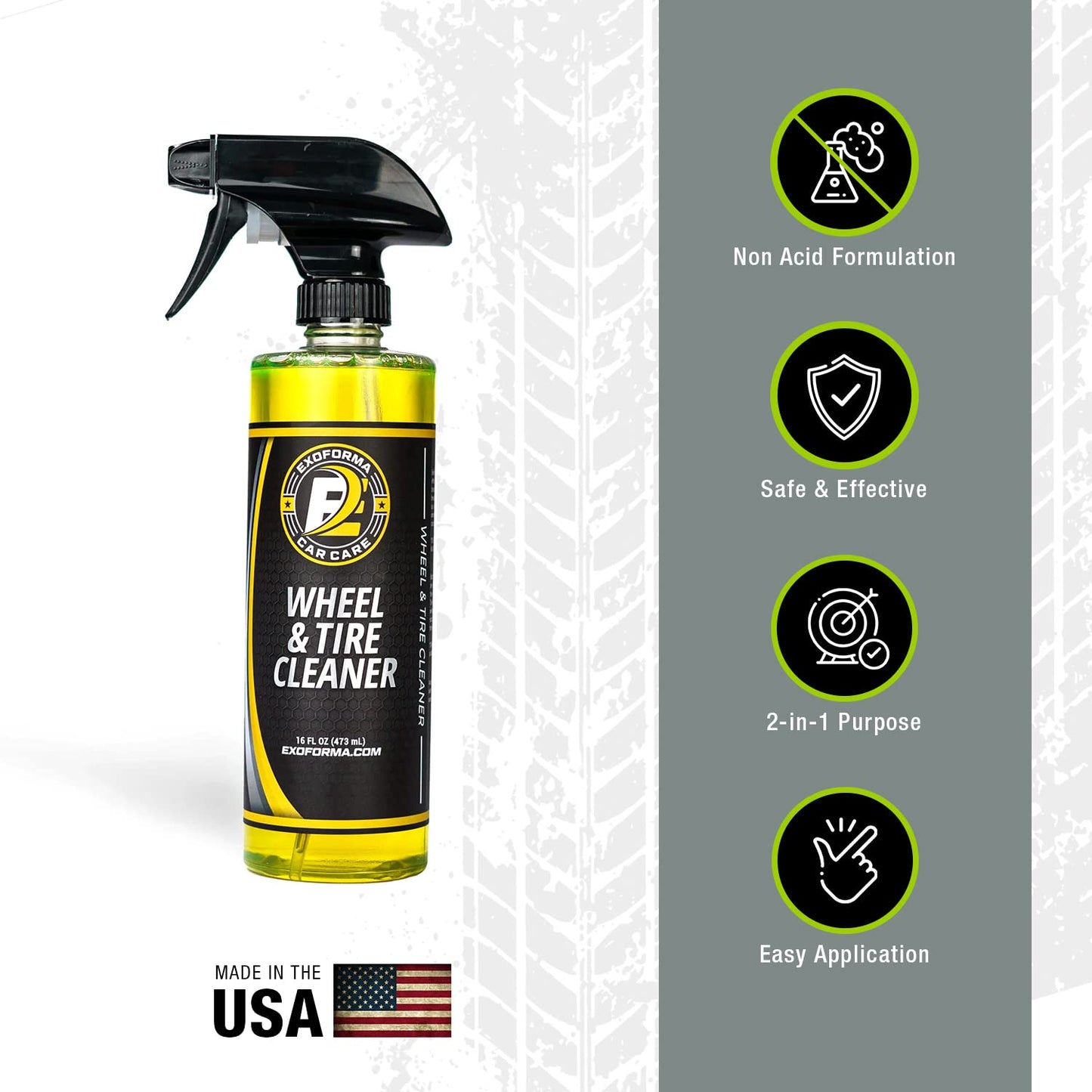 ExoForma Wheel & Tire Cleaner - Removes Built-Up Brake Dust, Dirt & Grime - Improves Dressing Performance - 2-in-1 Formula - Chosen by Pros (16 FL Oz)