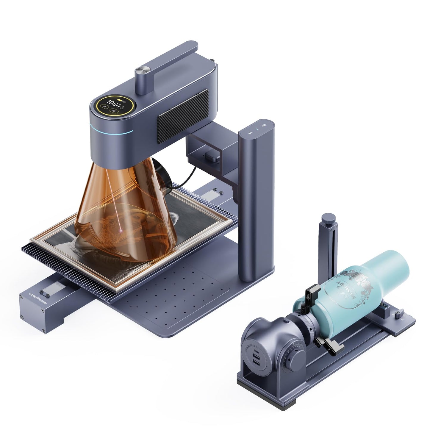 LaserPecker LP4 Dual-Laser Engraver with Rotary & Slide Extensions, 8K 240,000mm/min for 360° Tumblers/160x300mm Batch Jobs, Auto-Switch IR/Diode for Jewelry & Industrial Mass Production, Deluxe Set