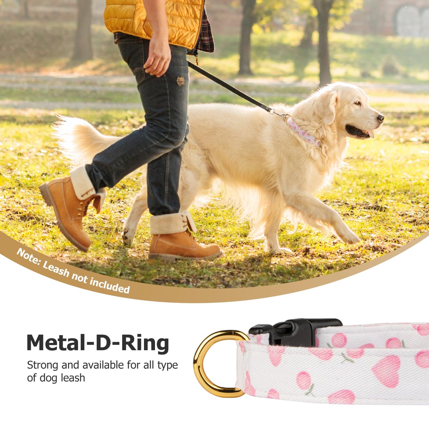 Cotton Handmade Dog Collar Cute and Distinctive Patterns White and Pink Love Heart with Pendant for Girl Boy Dogs Collars S