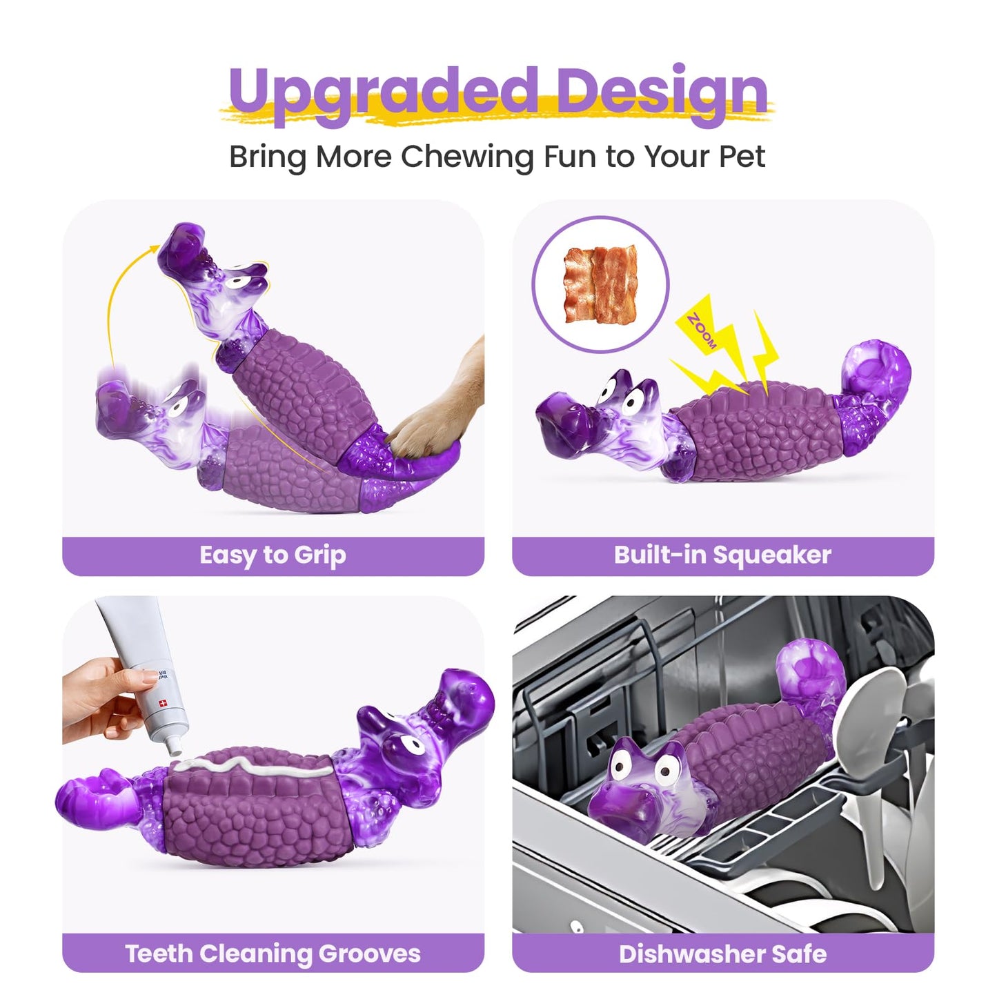 HGB Tough Dog Chew Toys for Aggressive Chewers, Squeaky Indestructible Dog Toy to Keep Them Busy & Reduce Boredom for Small, Medium, Large Breed, Bacon Flavor