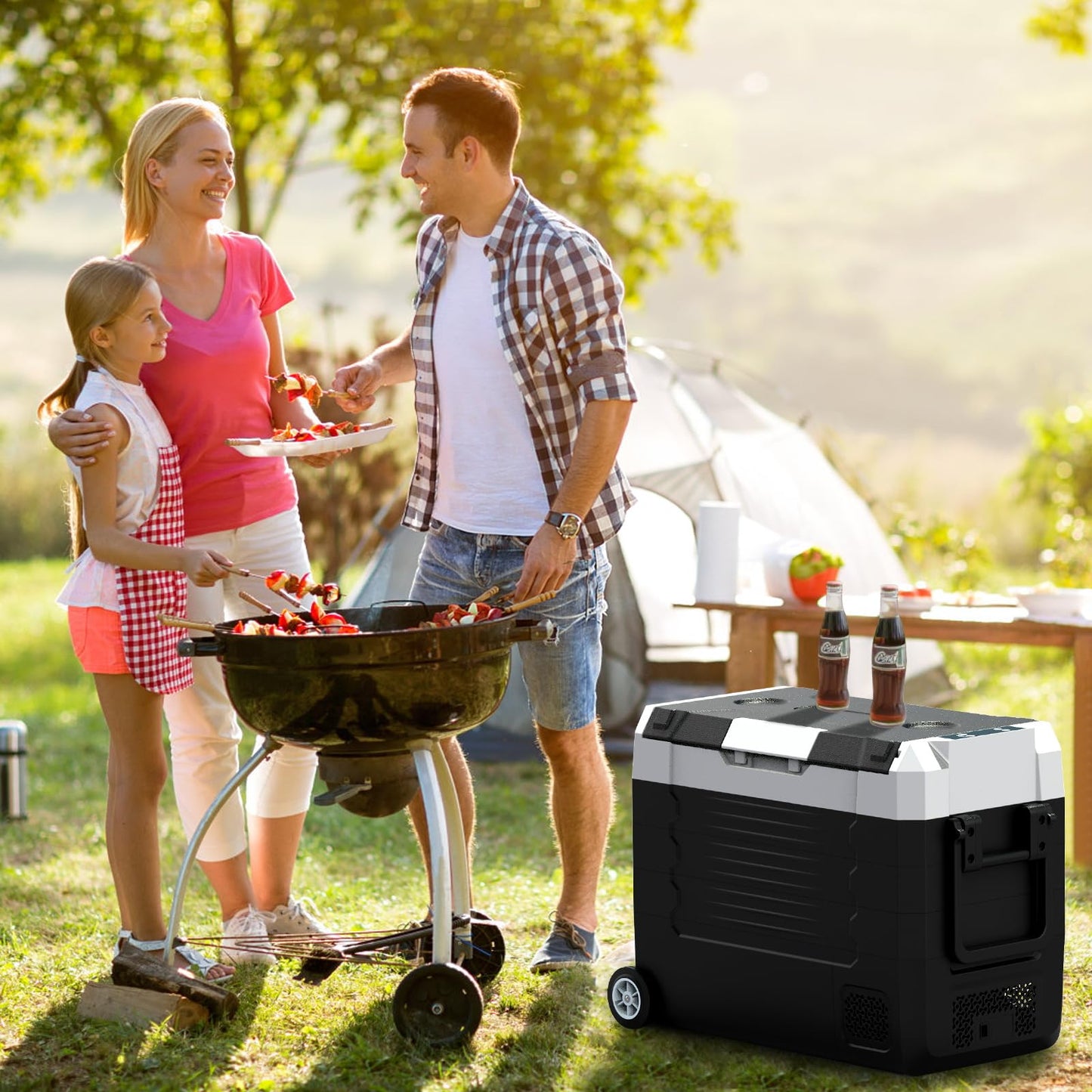 SHAREWIN Car Fridge, Car Refrigerator with Wheels, Electric cooler, Portable Freezer, 4℉~68℉, 12/24V DC, 100~240V AC APP Control, Portable Refrigerator, Travel, Truck, Camping, Boat (37QT)