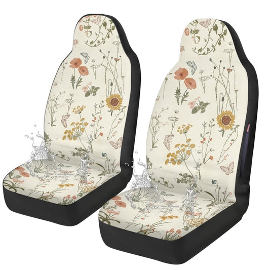 Temdrsuy Boho Car Seat Covers Cute - 2PCS Waterproof Front Seat Covers with Car Drying Towel, Airbag Compatible, Universal Fit for Most Vehicle Car Seat Protector for Women SUV Sedans Truck