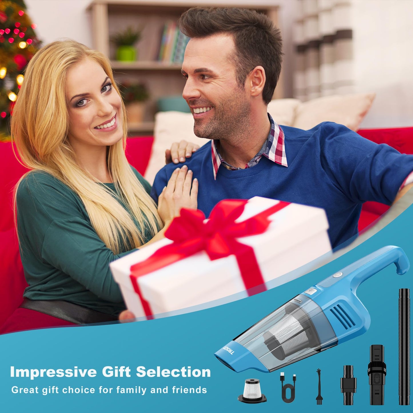 TROIZO Handheld Vacuum Cordless, 14500PA Powerful Suction Hand Held Vacuum Cleaner with Brushless Motor, Rechargeable and Portable Car Vacuum Cleaner with Multi Accessories for Home Office Car Pet