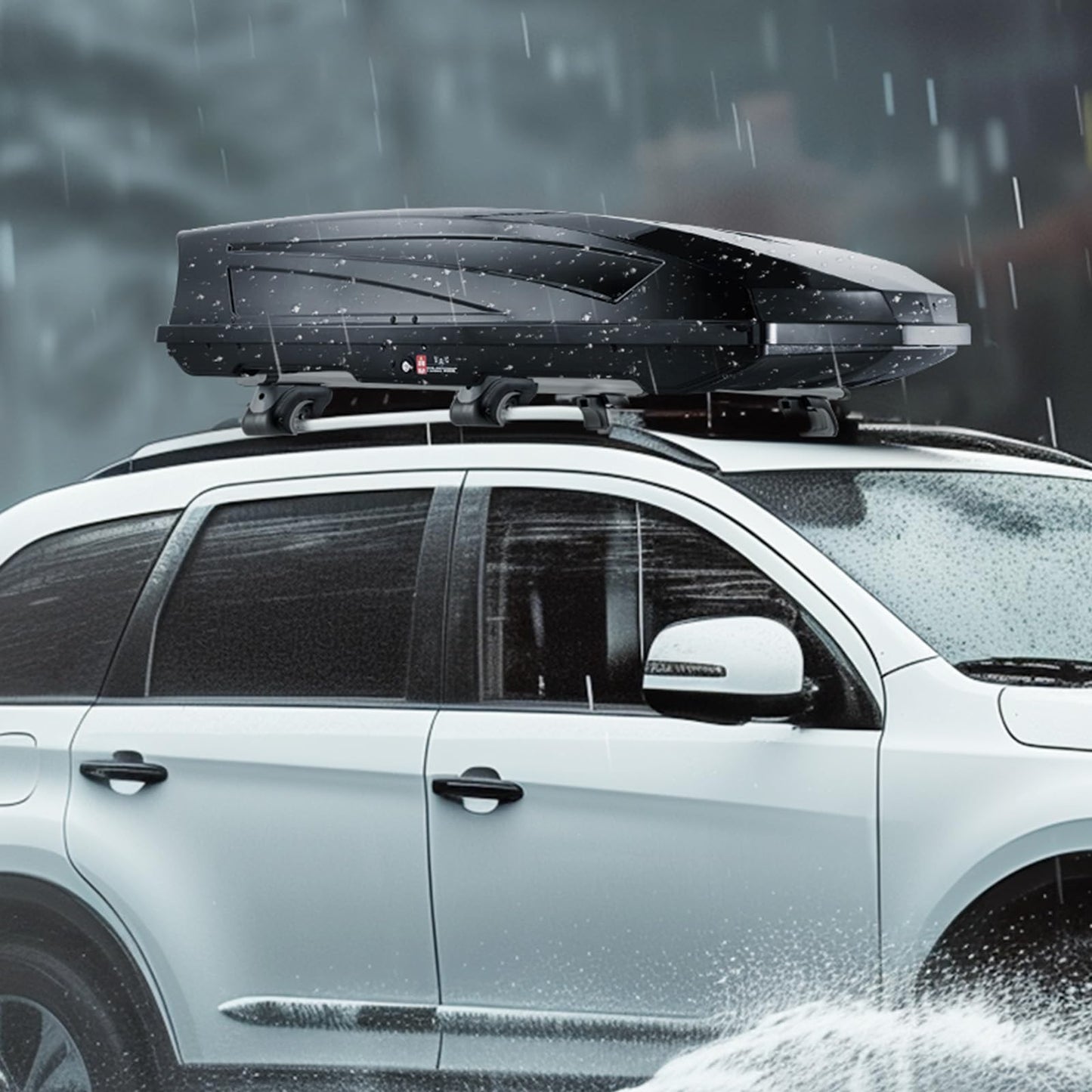 VEVOR Rooftop Cargo Carrier, 18 Cubic Feet Roof Cargo Box, ABS Hard Shell Roof Box, with Dual-Sided Opening and 2 Reinforced Straps, Aerodynamic, Suitable for most Crossbar, for Car, Wagon, SUV, Black