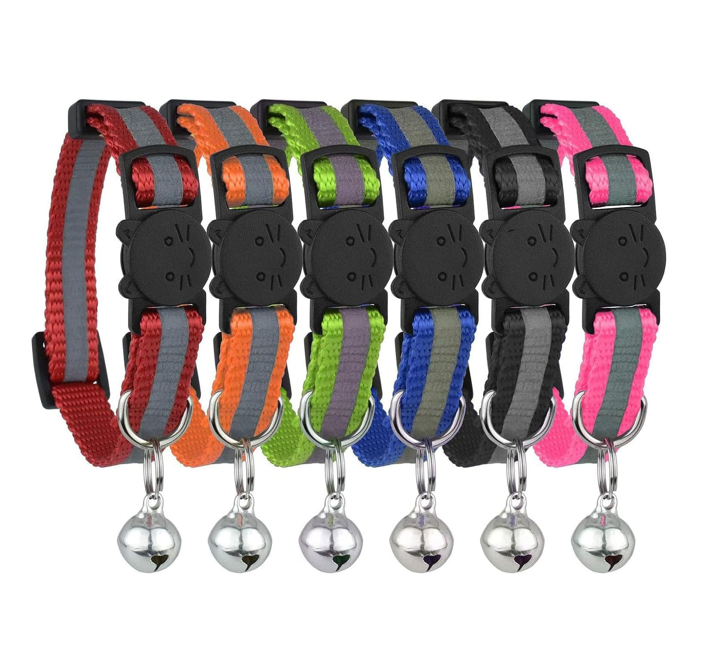 Reflective Cat Collar with Bell, Set of 6, Solid & Safe Collars for Cats, Nylon, Mixed Colors, Pet Collar, Breakaway Cat Collar Charms