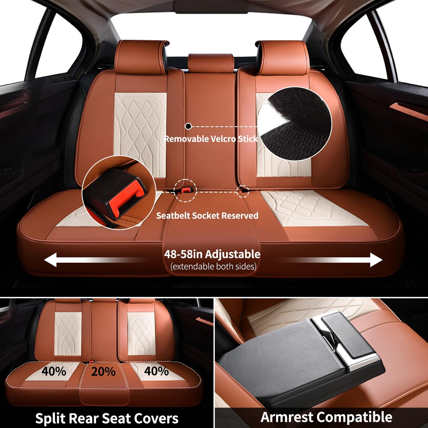 FLORICH Leather Car Seat Cover 5 Pieces, Full Set Car Seat Covers, Automotive Seat Covers Protector Fit for Most Sedans SUV Pick-up Truck - Brown&Beige