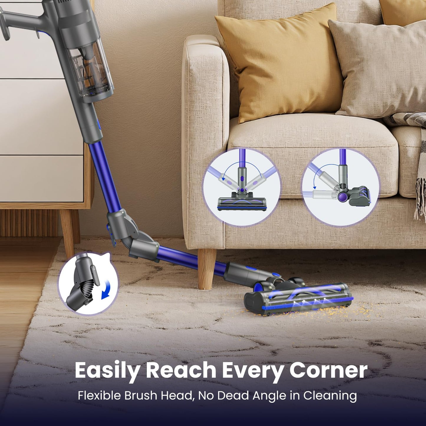 HENMAL 650W Cordless Vacuum Cleaner, 45KPA Suction Power, 70-Minute Runtime, Handheld & Foldable Design, Ideal for Pet Hair, Carpets, Hardwood & Bare Floors – Premium Home Cleaning Solution