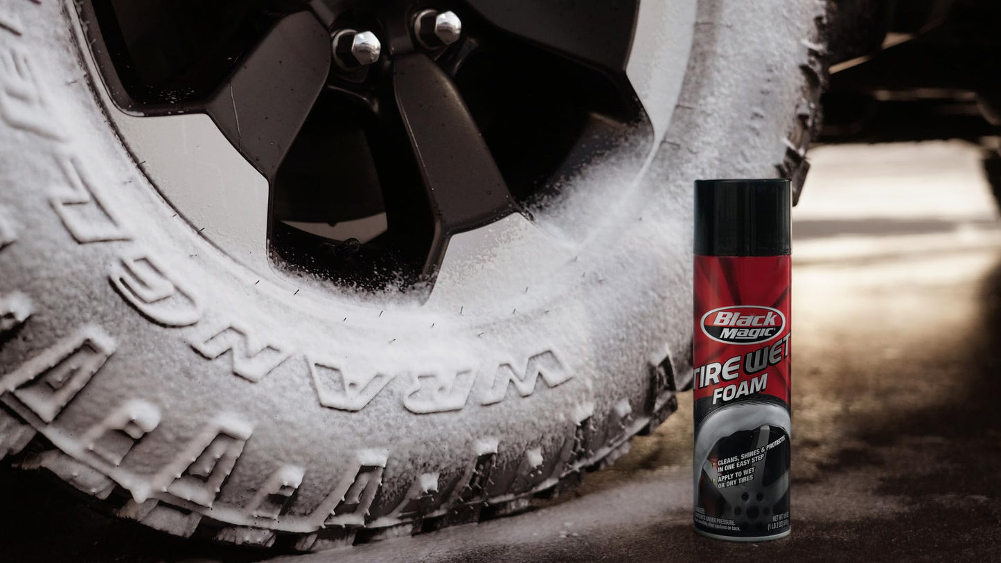 Black Magic 800002220 Tire Wet Foam, 18 oz. - Specially Formulated Thick Tire Spray Foam Clings to Tires to Dissolve and Clean Dirt While Shining and Protecting All In One Step