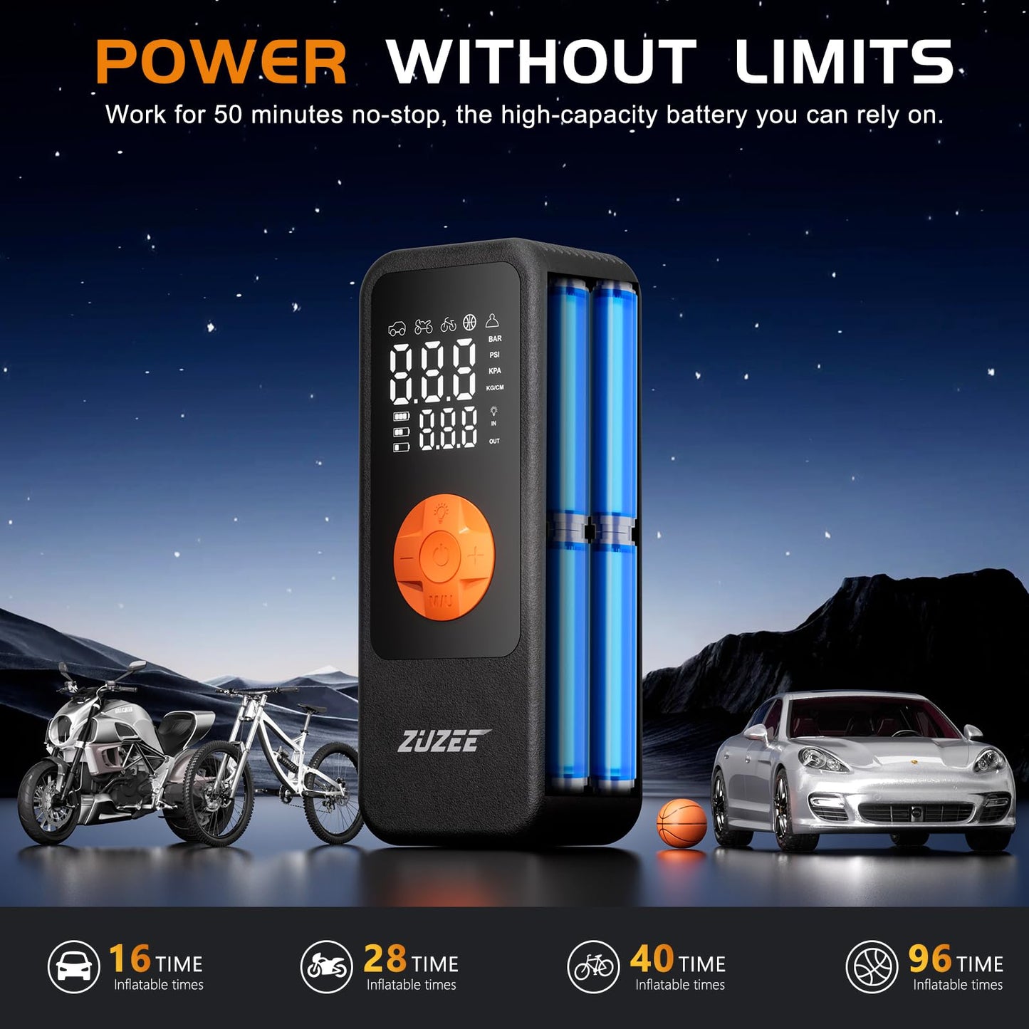 Tire Inflator Portable Air Compressor, 4X Faster & High-Capacity Battery, Portable Tire Inflator with Digital Pressure Gauge, LED Light, 150PSI Air Pump for Car Tires, SUV, Motorcycle, Bike, Ball, etc