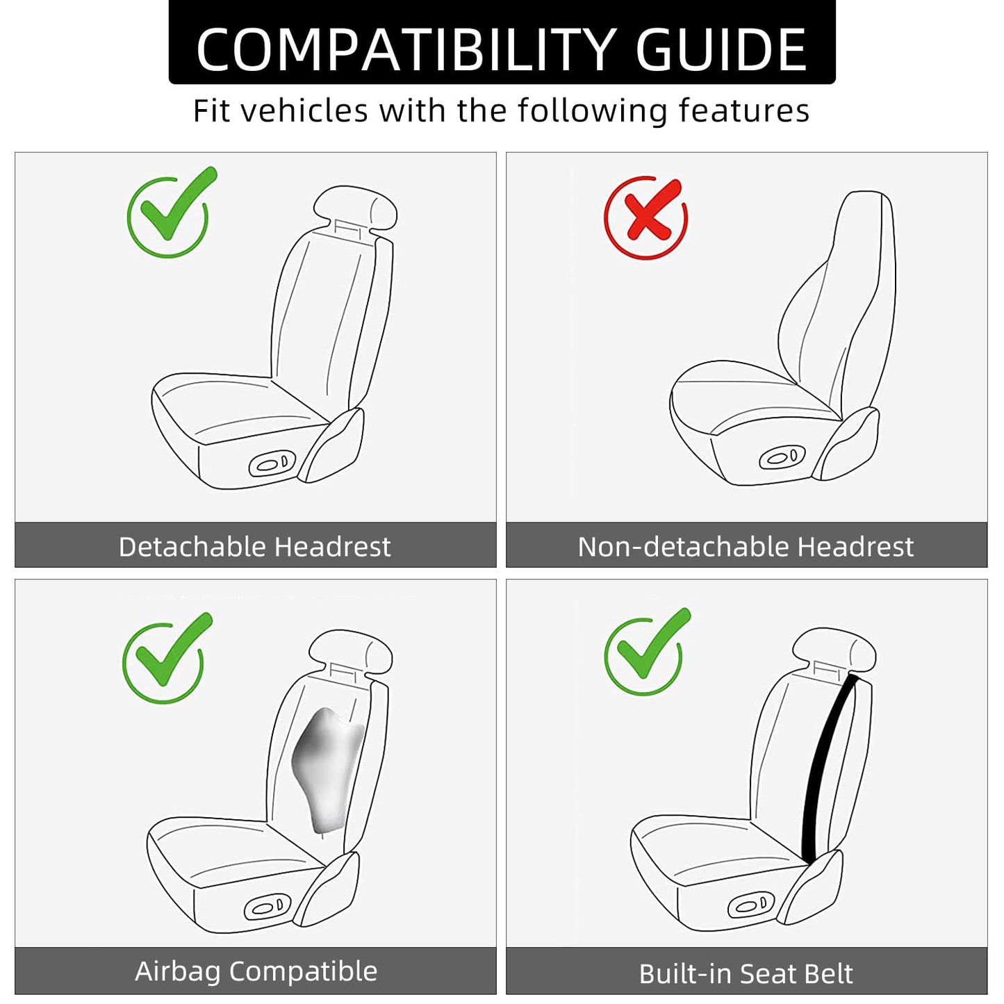 BEITK 2 Pack Leather Front Car Seat Covers, Universal Sideless Car Seat Protectors with Storage Pocket and Seat Belt Pads, Waterproof Automotive Seat Cover for Cars Trucks SUV(Black)