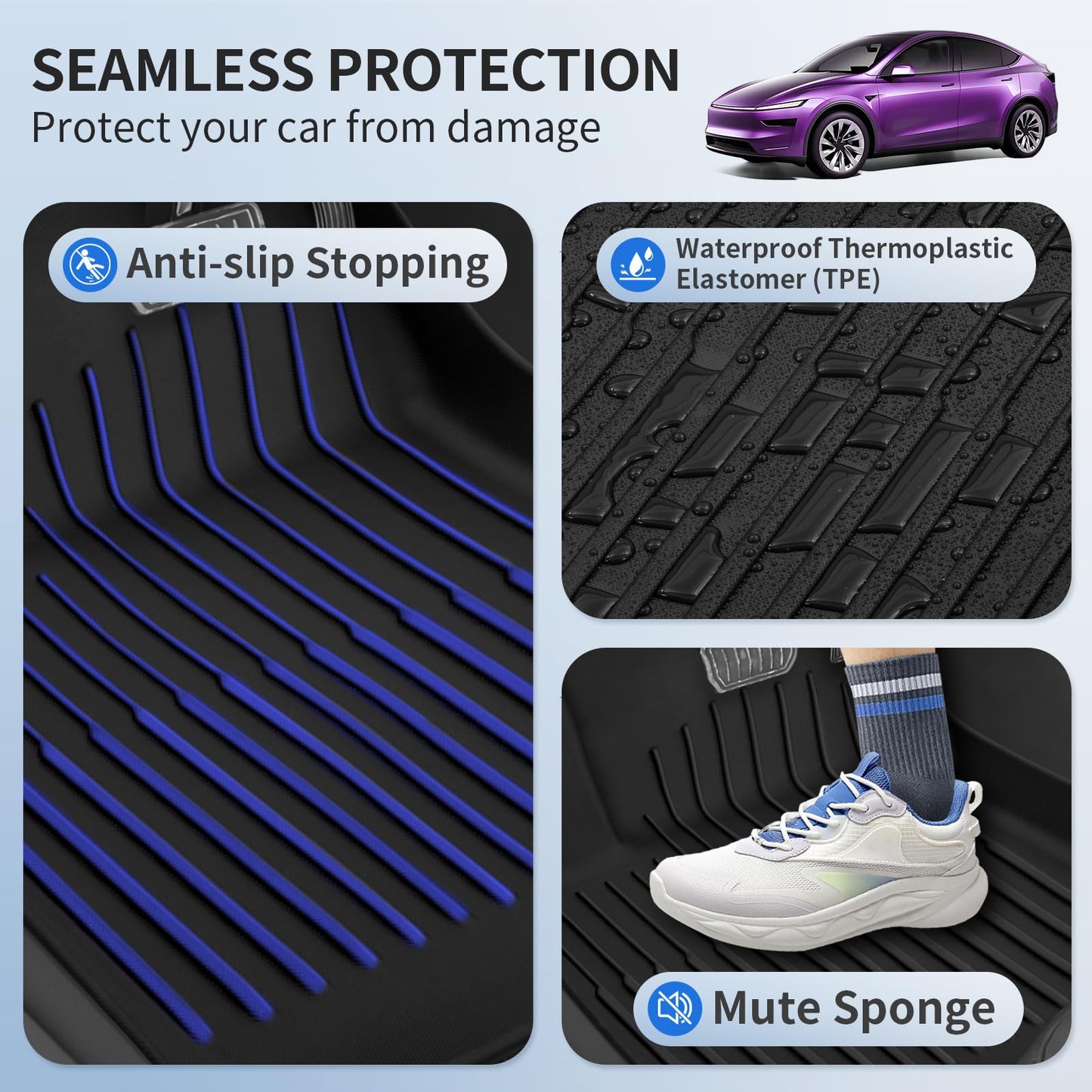 TSLDRV Floor Mats for Tesla Model Y Juniper 2025 2026 5-Seat with Bumper Guard All Weather Floor Mats for Tesla Model Y Juniper Accessories 2025 2026 TPE Trunk Mat with Backrest Mat Black