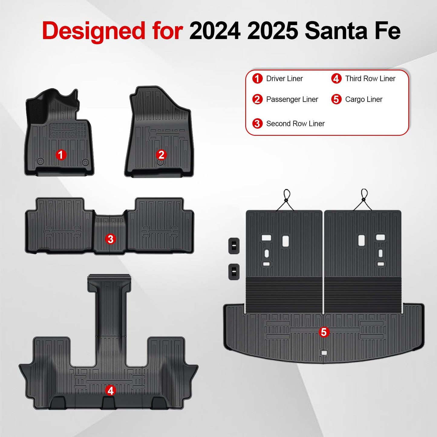 HOUCLEMIC Floor Mats for 2024 2025 2026 Hyundai Santa Fe (Fit Hybrid and Fuel), TPE All Weather Protection Custom Trunk Cargo Mat with Backrest Mat for Santa Fe Calligraphy Accessories