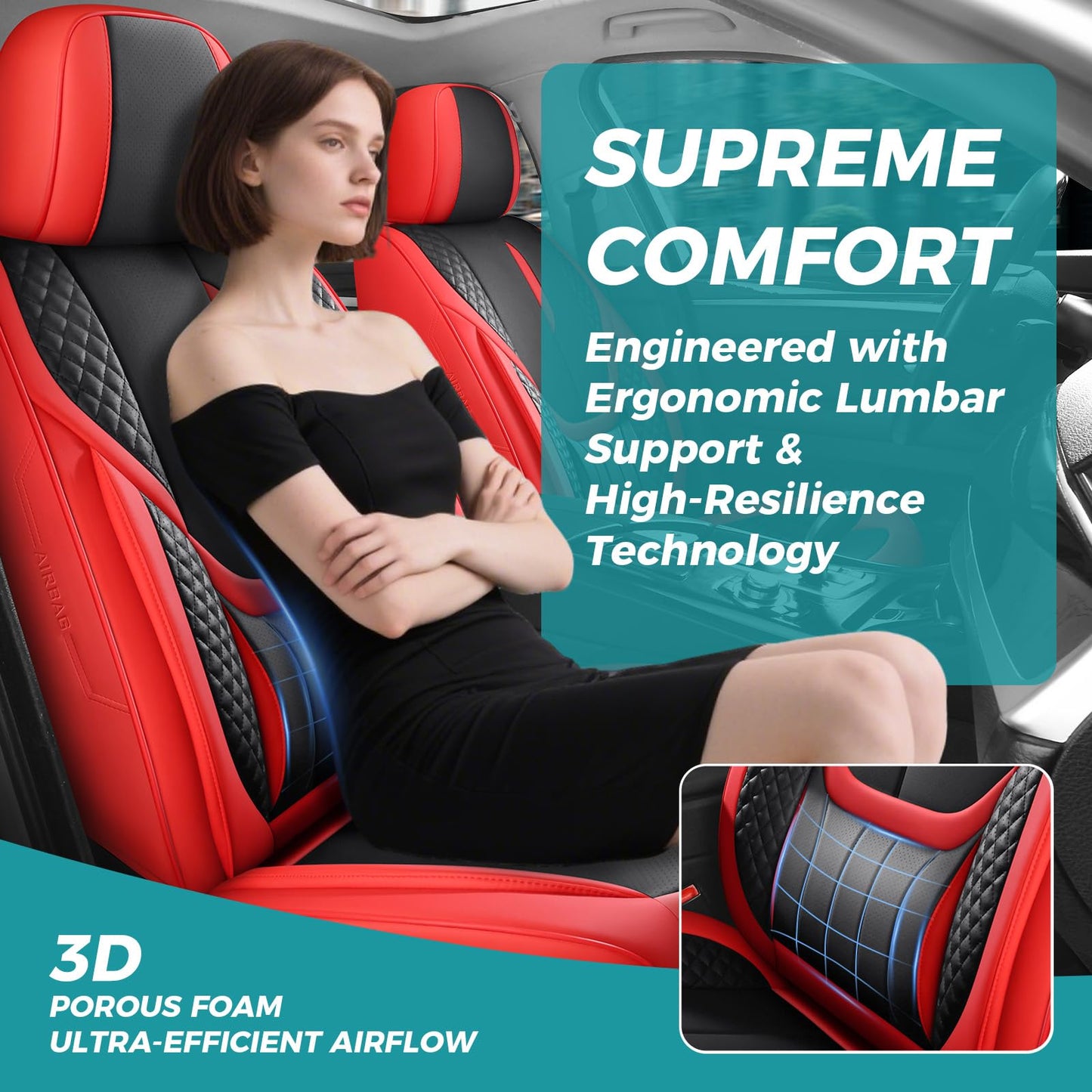 FEINEPRO Car Seat Covers Full Set - Universal Seat Covers for Cars SUV Truck – Faux Leather Automotive Seat Covers, Breathable & Waterproof Front and Rear Seat Protectors, Fit for Most Cars-Redblack