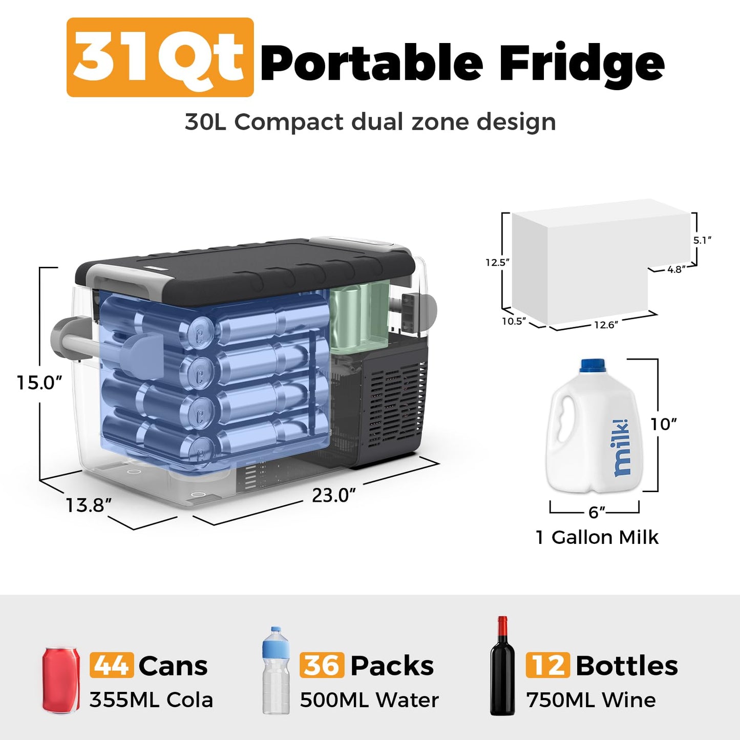 Setpower AJ30 Portable Refrigerator,Portable Freezer,32 Quart Electric Cooler,Car Refrigerator,12/24V DC Cable & 110/240V AC,Car Fridge for Camping,Truck,RV,Travel,Fishing