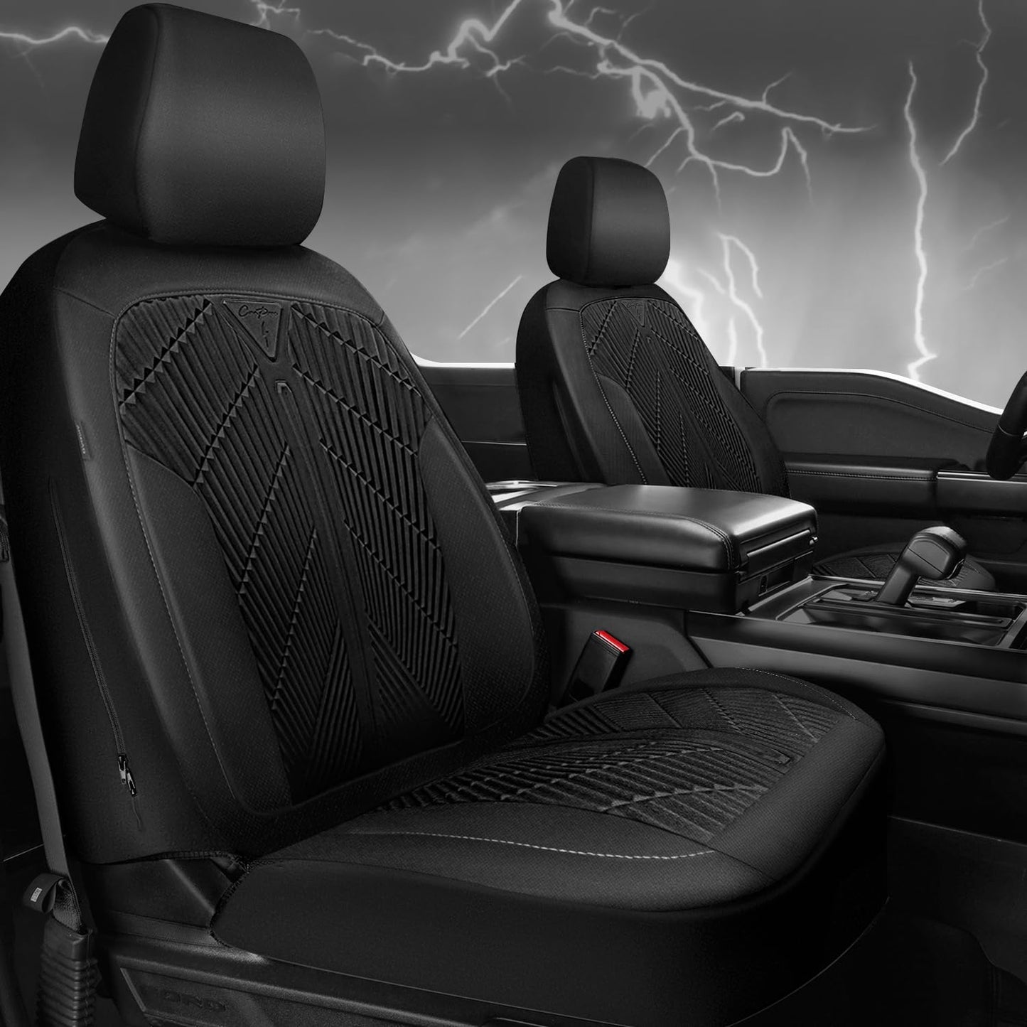 CAR PASS Waterproof Car seat Covers Front Seats Covers Neoprene Wetsuit, All-Weather Non-Slip Durable, Universal Fit for SUV Sedans Trucks Vans Automotive, Armrest Airbag Compatible, Emboss 2 Black